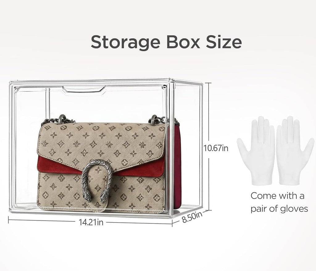 HBlife 10 Pack Purse Storage Organizer for Closet, Large Clear Stackable Handbag Display Case Box with Magnetic Door for Collectibles, Cosmetics, Women Heels and Toys