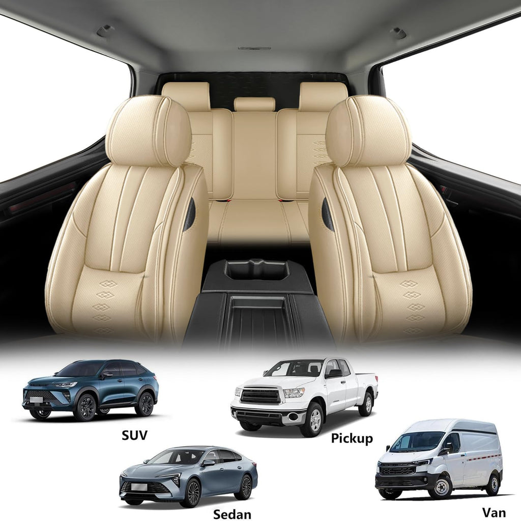 for Land Rover Discovery 1999-2024 2025 Leather Seat Covers,Waterproof Anti-Slip Car Seat Protectors,Soft Front&Rear Car Seat Cushions,Easy to Install Car Seat Covers(Beige,5 Seats)