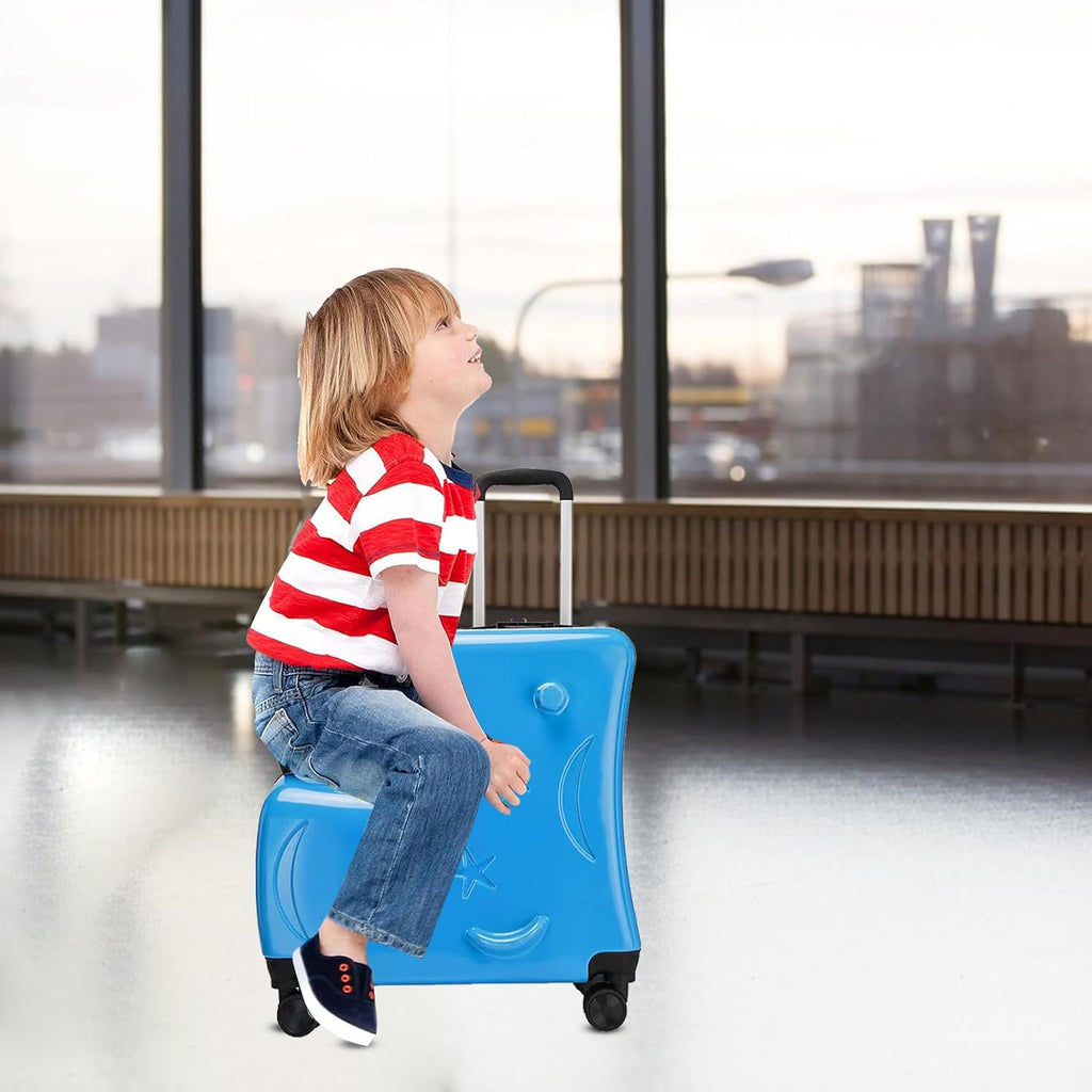 Children's Ride on Carry Suitcase - 20in Kids Travel Luggage with Password Lock, 20in Quiet Wheels Seat Belts, | Suitcase for Airplane, Childrens Stroller Trunk for todlers