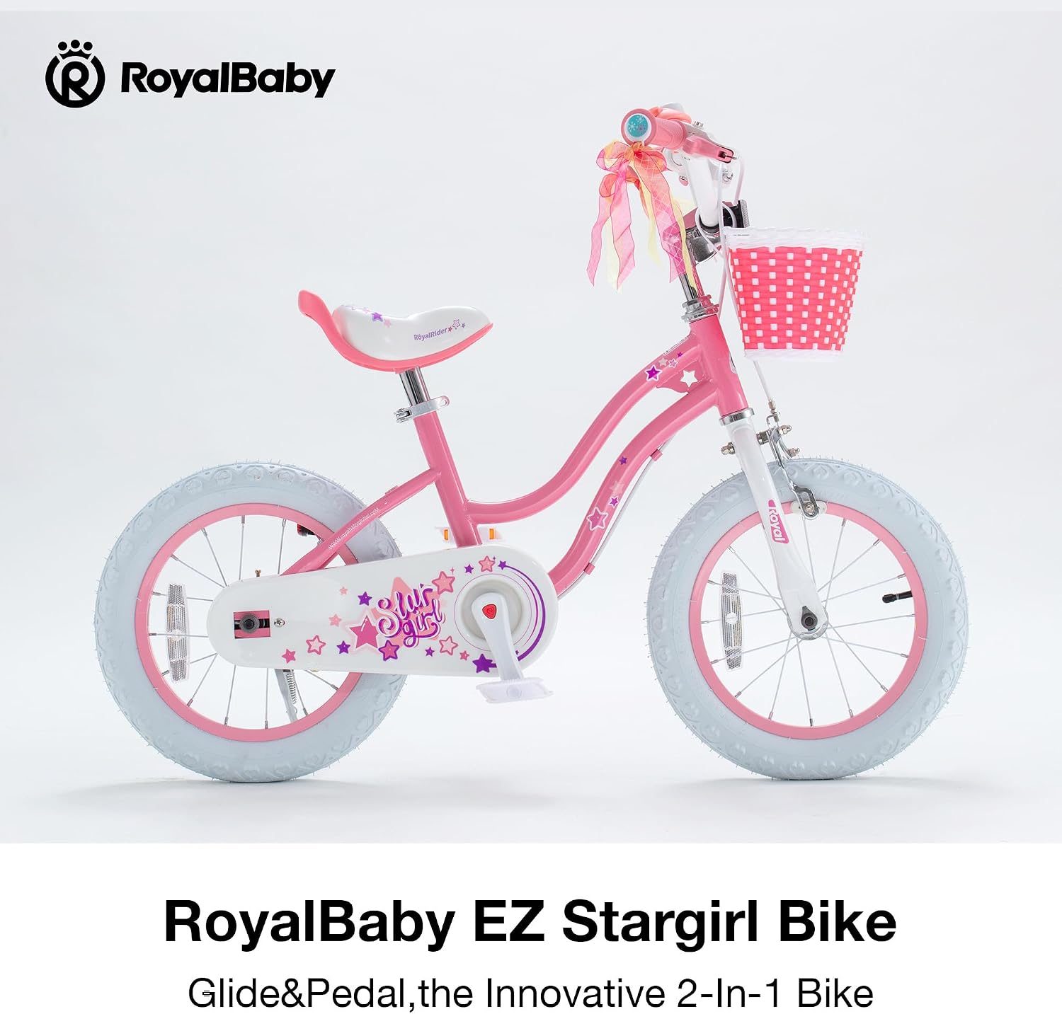 RoyalBaby Girls Bike, Stargirl EZ Kids Bike Balance and Pedal Bicycle with Basket and Dual Handbrake, 12 14 16 18 Inch Toddlers to Big Kids 3-8 Years, Multiple Colors