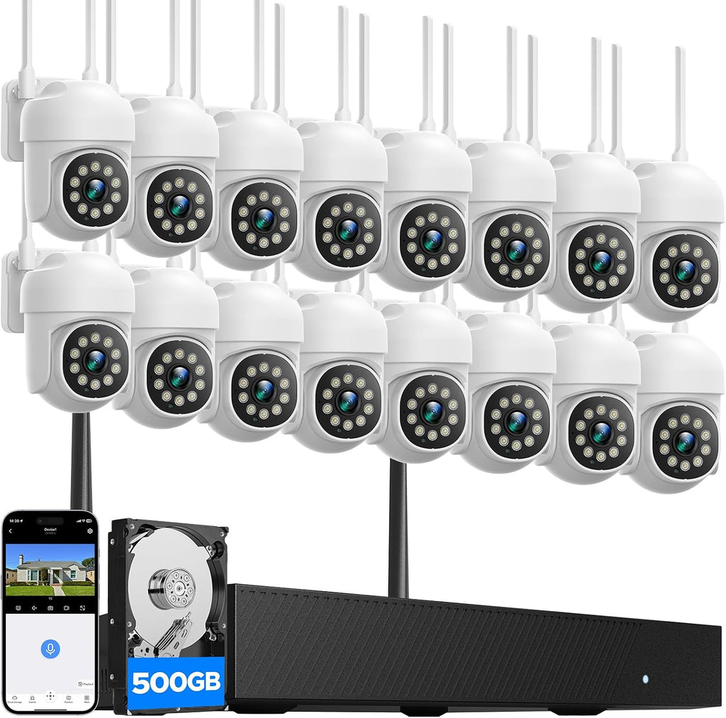 CAMCAMP 16 channel Security Camera System Wireless Cameras for home Security, 360° Auto Tracking, Pan & Tilt App Control, Two-Way Audio, 3 Night Vision, 4K NVR w/ 500GB, CCTV Surveillance Kit(16, CAM)