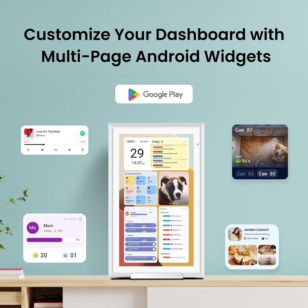 Apolosign 15.6-inch Digital Calendar : Dual Mode Smart Wall Planner, No Subscription, Install Apps, Sync Calendars, Electronic Touchscreen Interactive Display for Family Schedules, Chore Chart (White)