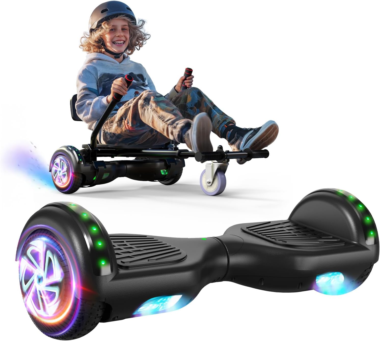 Scooter Seat Attachment, Scooter with Go Kart for Kids Boys Girls Adults, LED Lights, Bluetooth(Include Go-Kart)