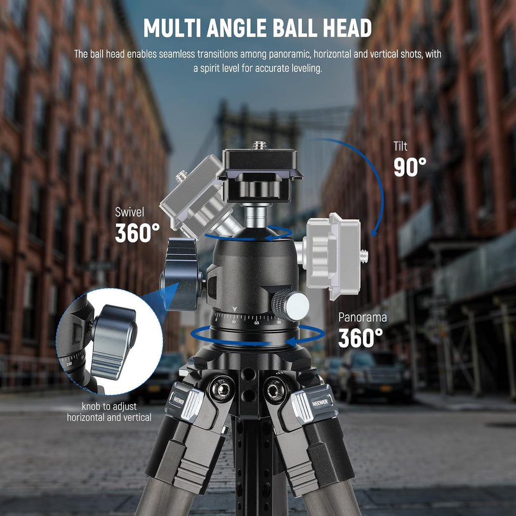 NEEWER 60.4' Travel Tripod Carbon Fiber with Detachable 360° Ball Head, Lightweight Video Camera Stand with Metal Quick Flip Buckle, Arca Type QR Plate Compatible with PD, LT36
