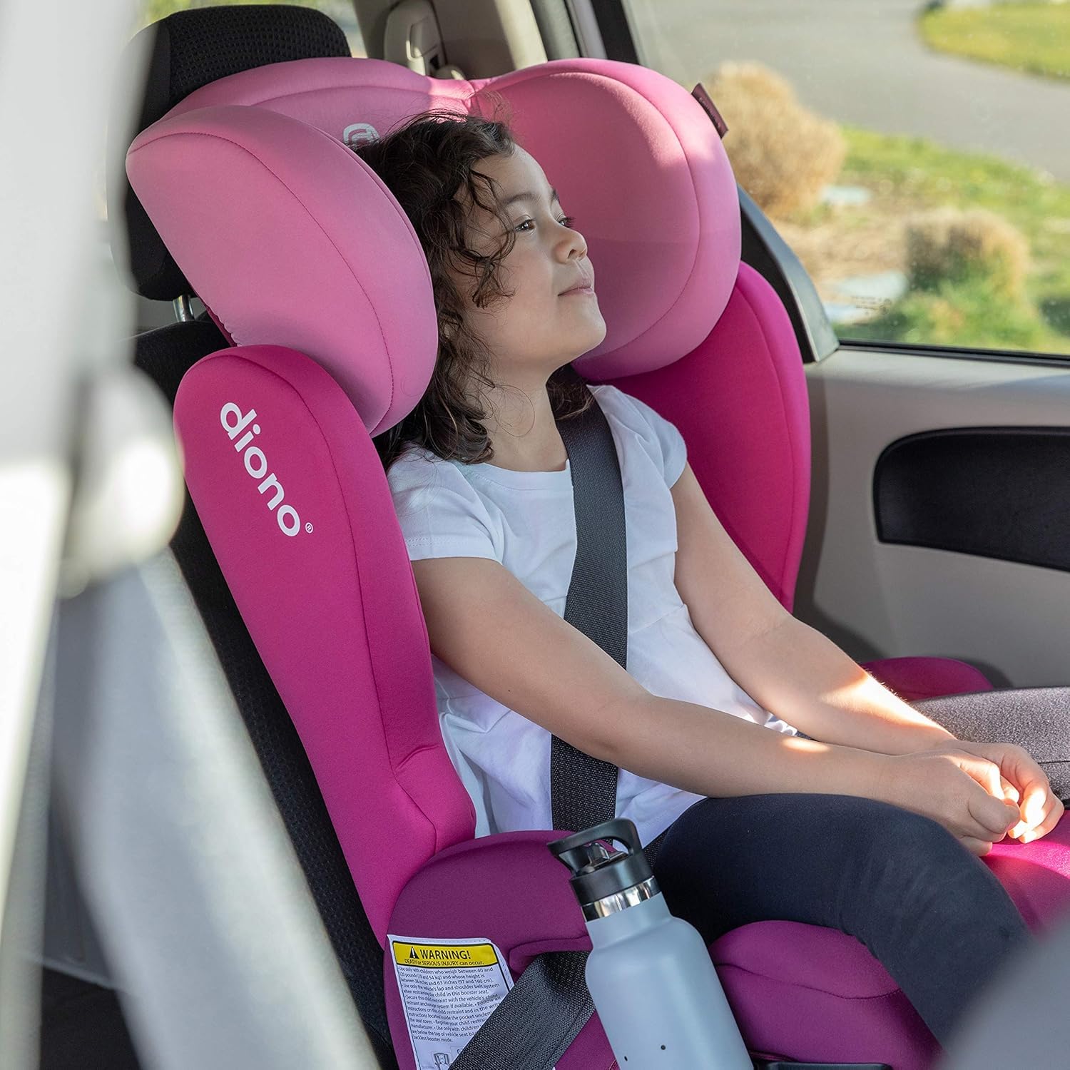 Diono Cambria LE, 2-in-1 Belt Positioning Booster Seat,Backless and High-Back Booster seat for Children from 40—120 lb,17' Wide,6 Headrest Positions,Lightweight with Latch,Pink