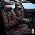 Seat Covers for Jeep Grand Cherokee 2011-2024 2025 2026,Full Set Luxury Leather Car Seat Cover Waterproof 5 Seat Protectors,Breathable Vehicle Seat Cover Airbag Compatible Cushion(Red Black, Pillows)