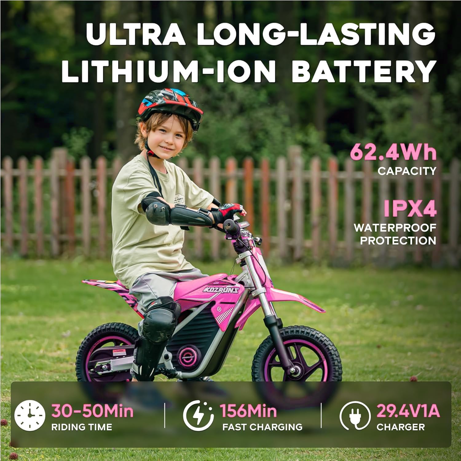 AIII Electric Dirt Bike for Kids 3-7, High Performance Racing Grade Motorcycle, Up to 8MPH, 2 Speed Settings, 12-Inch Off-Road Tires, Rear Disc Brakes & Advanced Shock Absorption, Pink