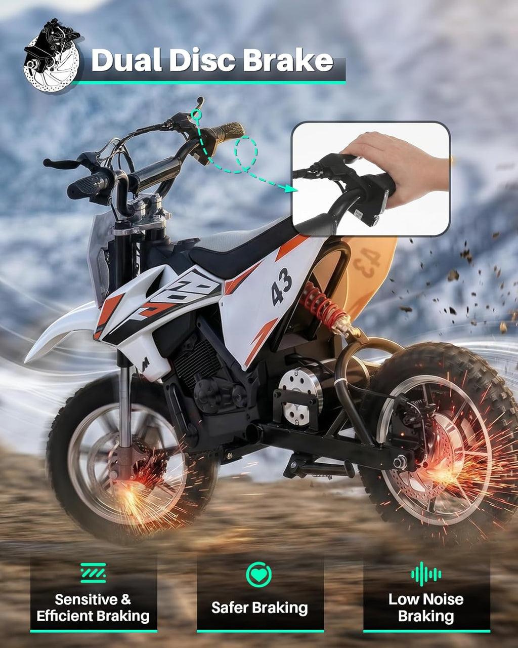 Blitzshark 36V 650W Kids Electric Dirt Bike Off-Road Motocross Ultra Powerful Motorcycle, with 17MPH MAX Speed, Rubber Tire, Twist Grip Throttle, Dual Suspension & Brakes, Leather Seat, SRK-MC20 Pro