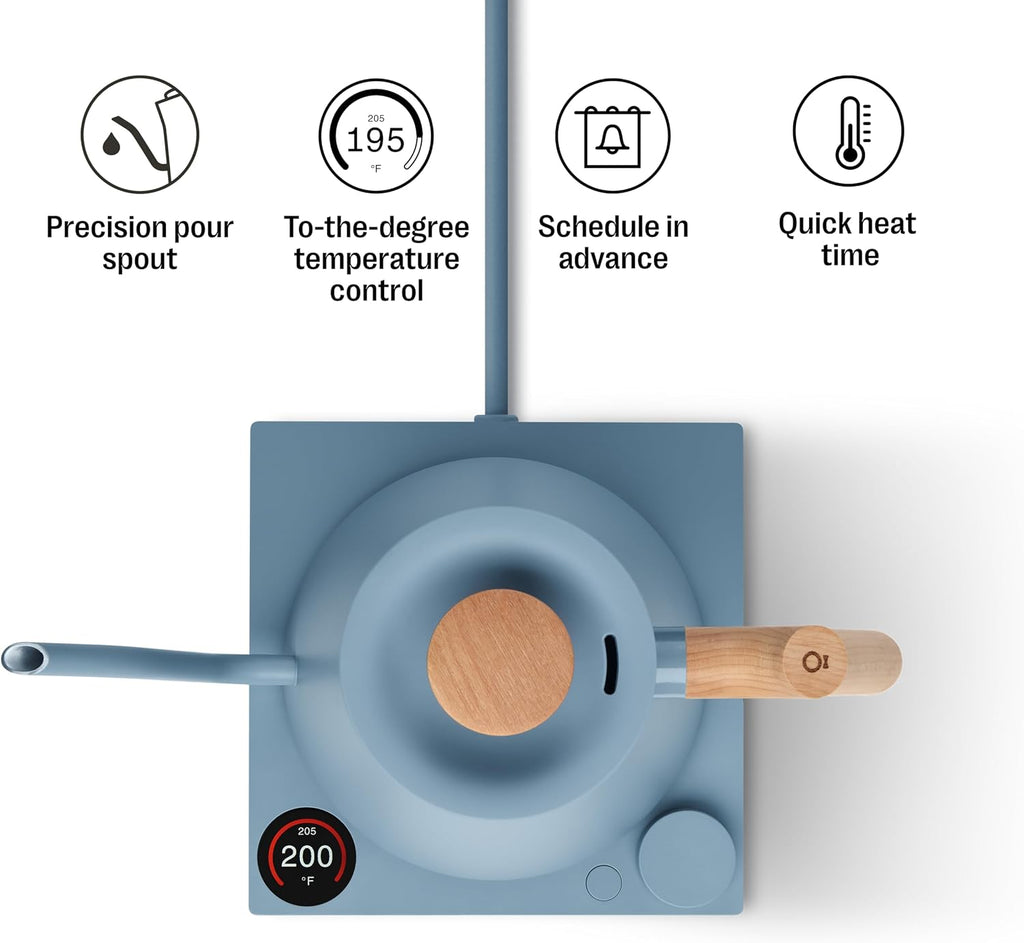 Fellow Stagg EKG Pro Electric Gooseneck Kettle - Pour-Over Coffee and Tea, Quick Heating, Precise Temperature Control, Scheduling, Built-in Brew Timer, Hazy Blue, 0.9 Liter