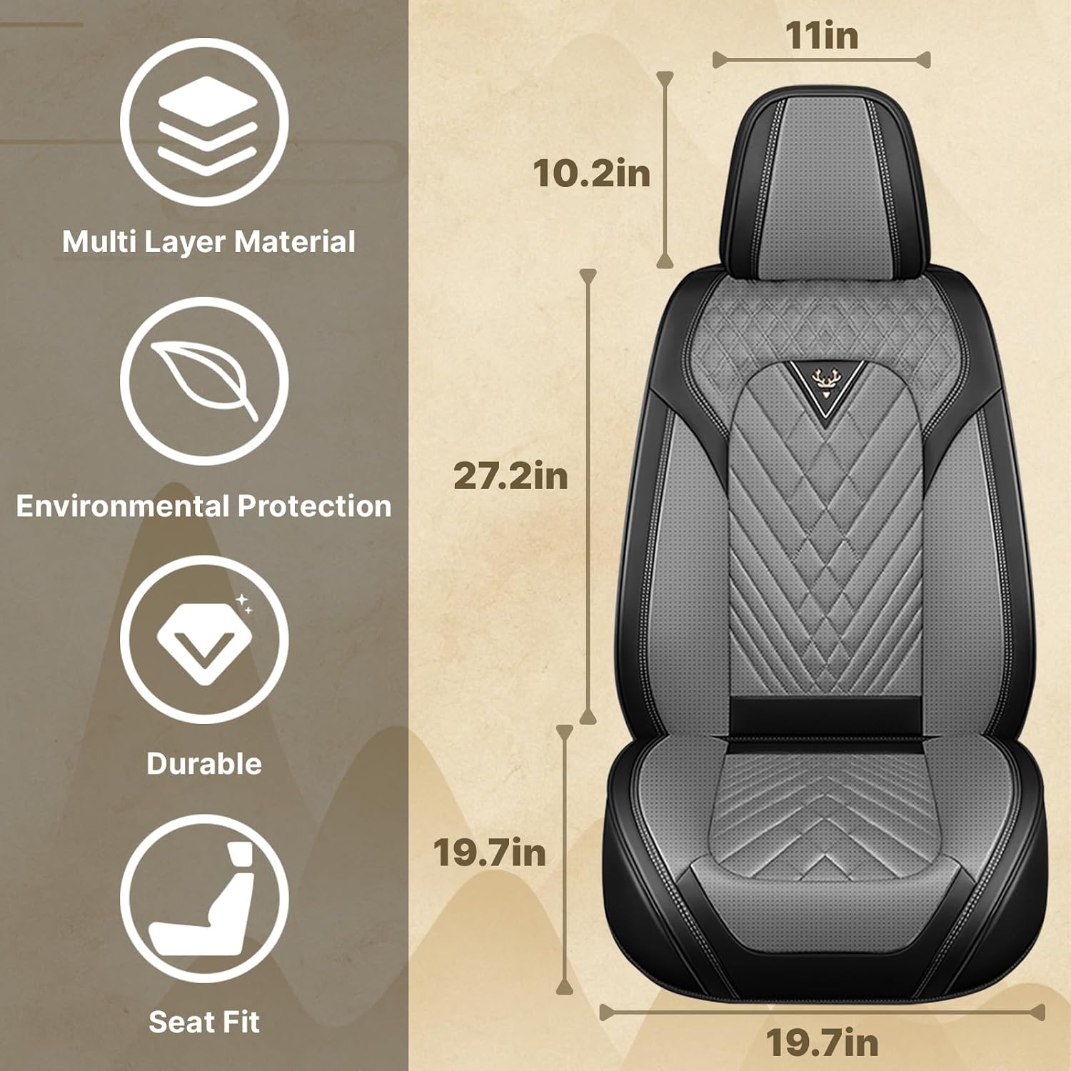Fit for 97% of Mitsubishi Seat Covers, Fashion Sport Seat Cover with Waterproof Leather, Airbag Safe Design Seat Protector (5 Full Seat Standard, Black Gray)