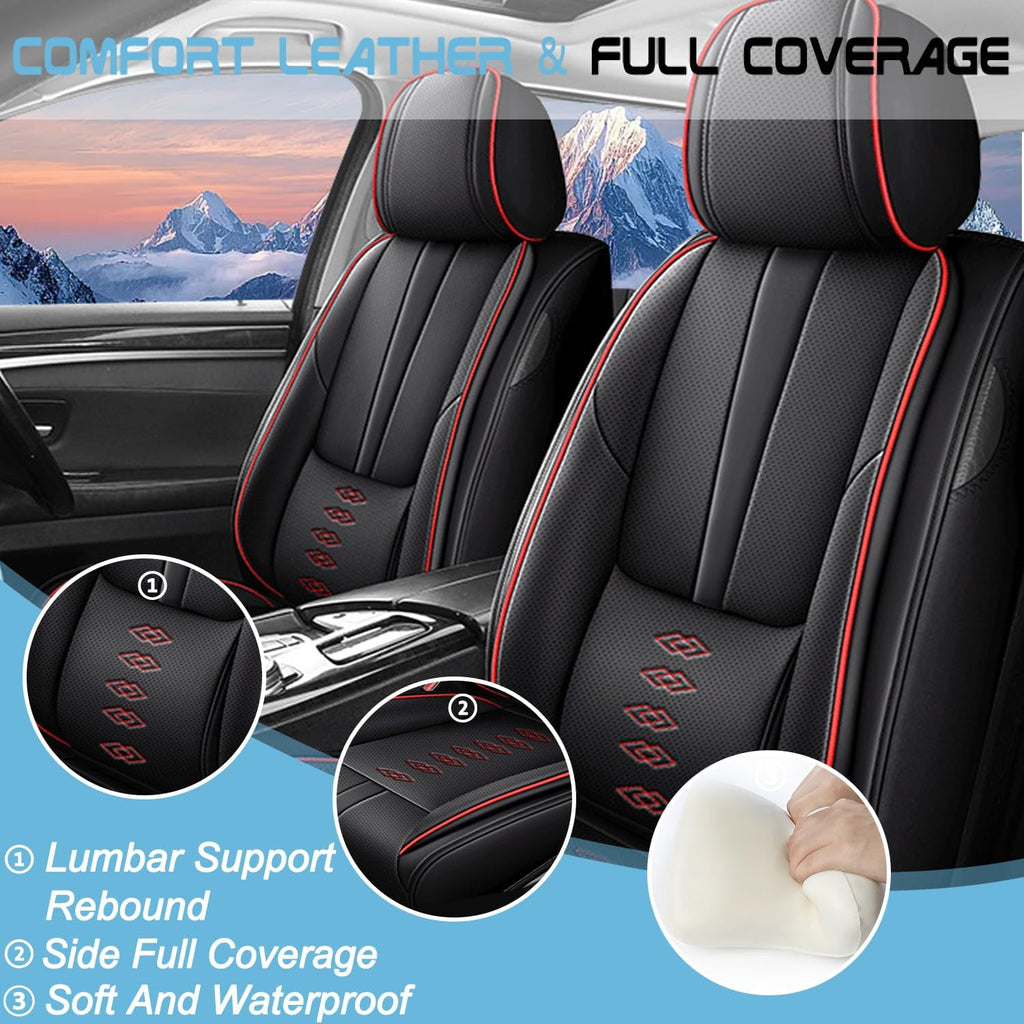 Full Set Car Seat Covers for Chevy Equinox 2005-2025 2026 Leather Seat Covers Waterproof Front Seats&Rear Car Seat Protectors Breathable Seat Cover Black&Red
