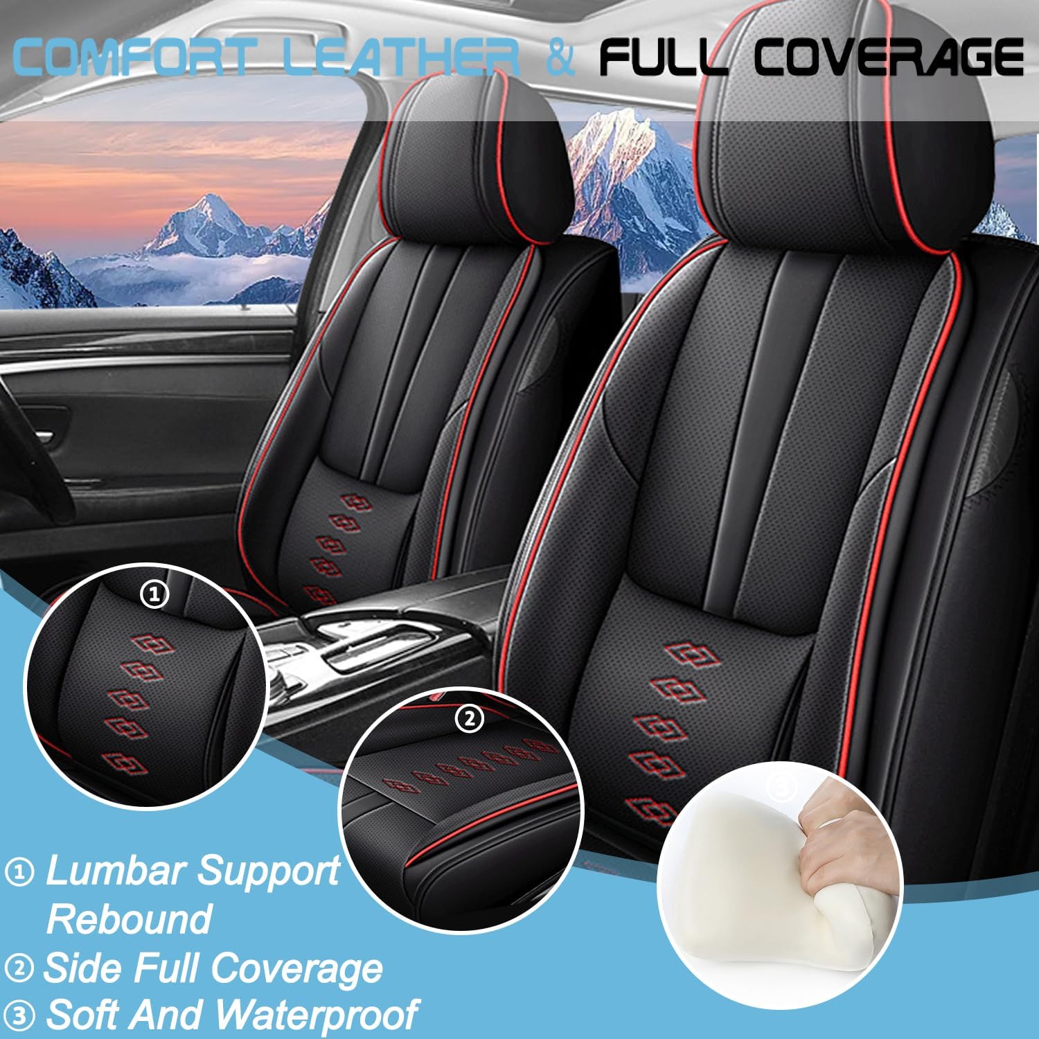 Full Set Car Seat Covers for Chevy Equinox 2005-2025 2026 Leather Seat Covers Waterproof Front Seats&Rear Car Seat Protectors Breathable Seat Cover Black&Red