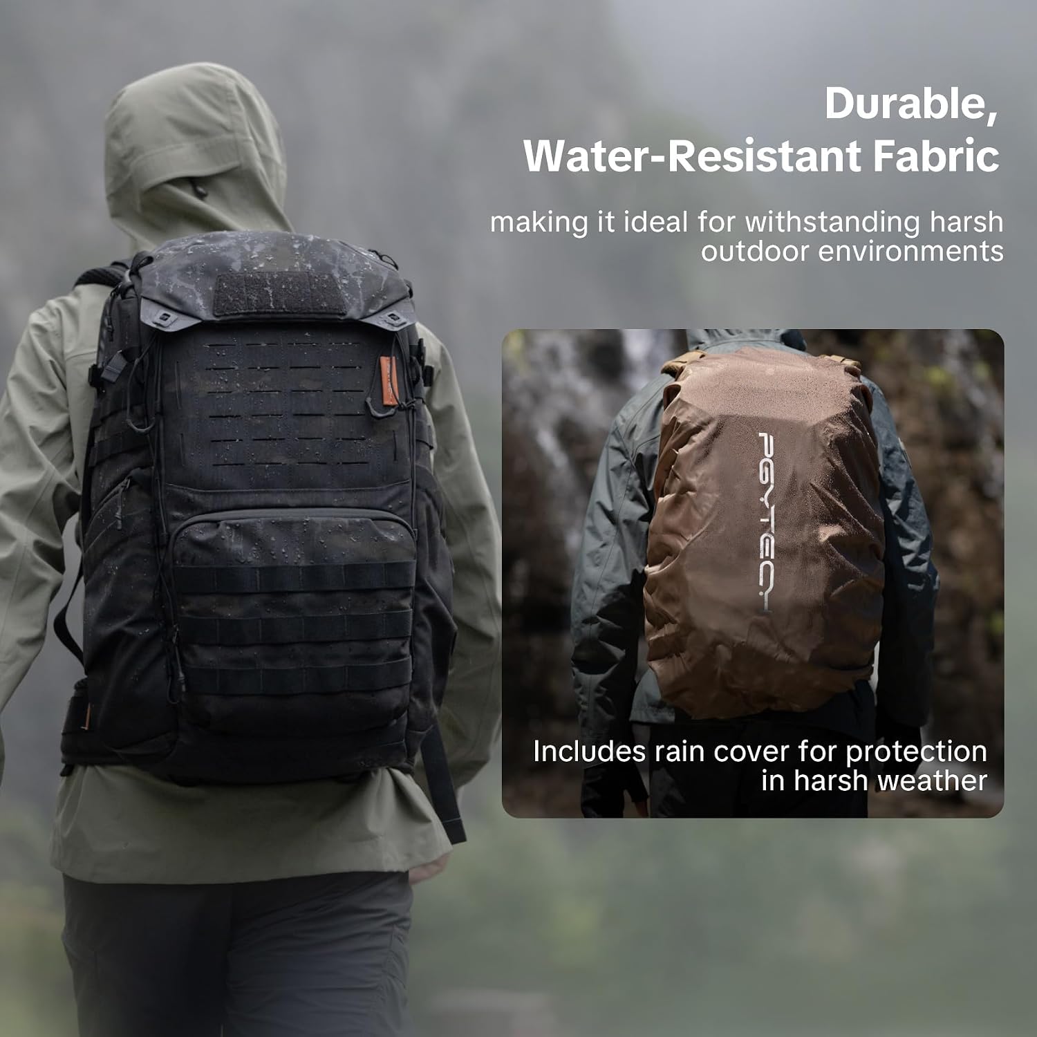 PGYTECH OneMo TAC 35L Tactical Camera Backpack, Waterproof DSLR/SLR/Mirrorless Photography Camera Bag with 15.6' Laptop Sleeve, Tripod Holder & Rain Cover (Wolf Brown)