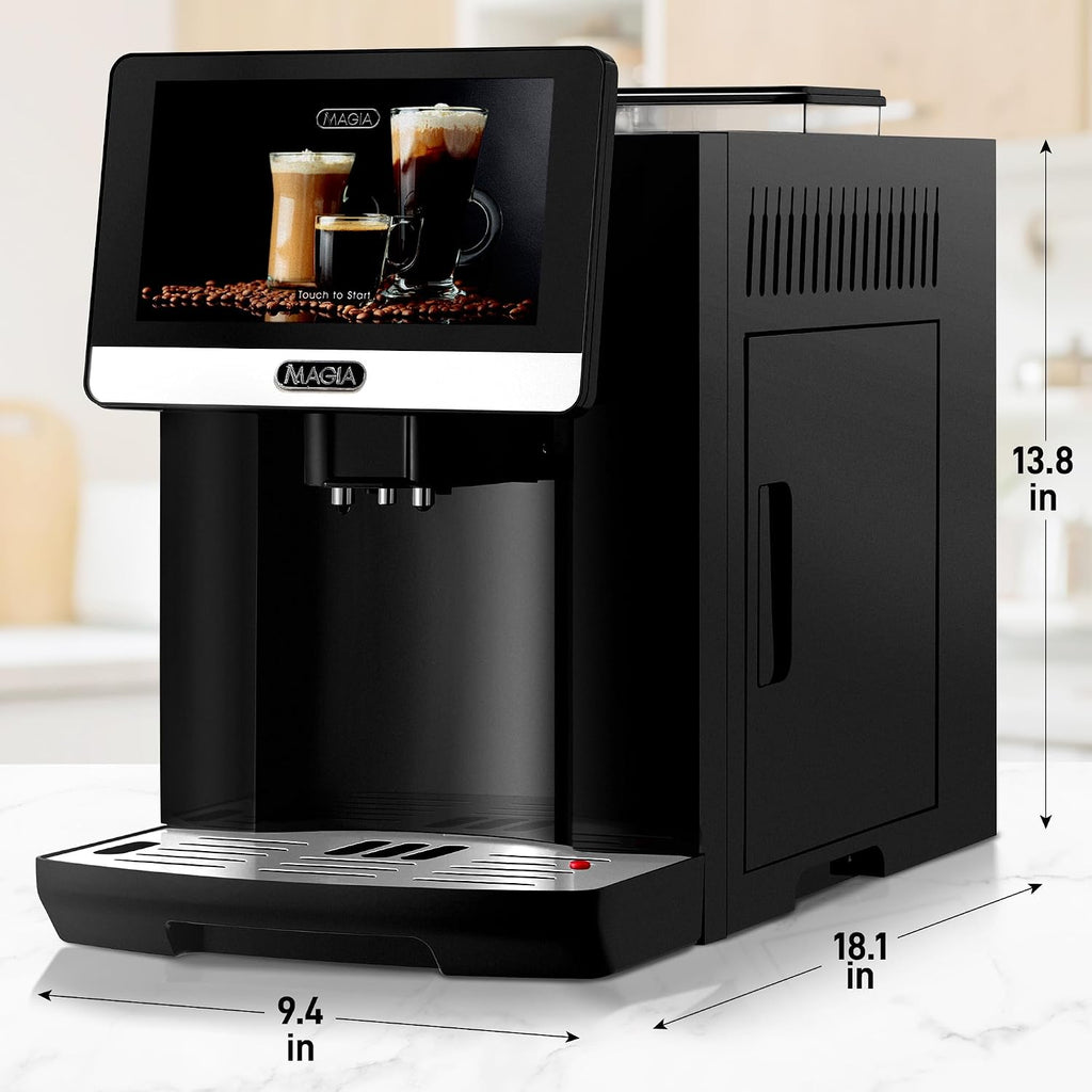 Zulay Magia Super Automatic Espresso Maker Machine with Grinder - 19 Fully Customizable Coffee Options, Auto Cleaning, Milk Foam System - for Latte, Cappuccino- Prime - Silver (13.8x18x9.4)