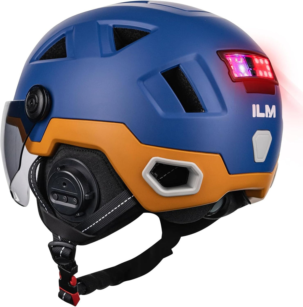 ILM Smart Adult Bike Helmet with Automatic G-Sensor Turn Signal & Brake Warning LED Light Control Road Cycling Helmet E3-12LS