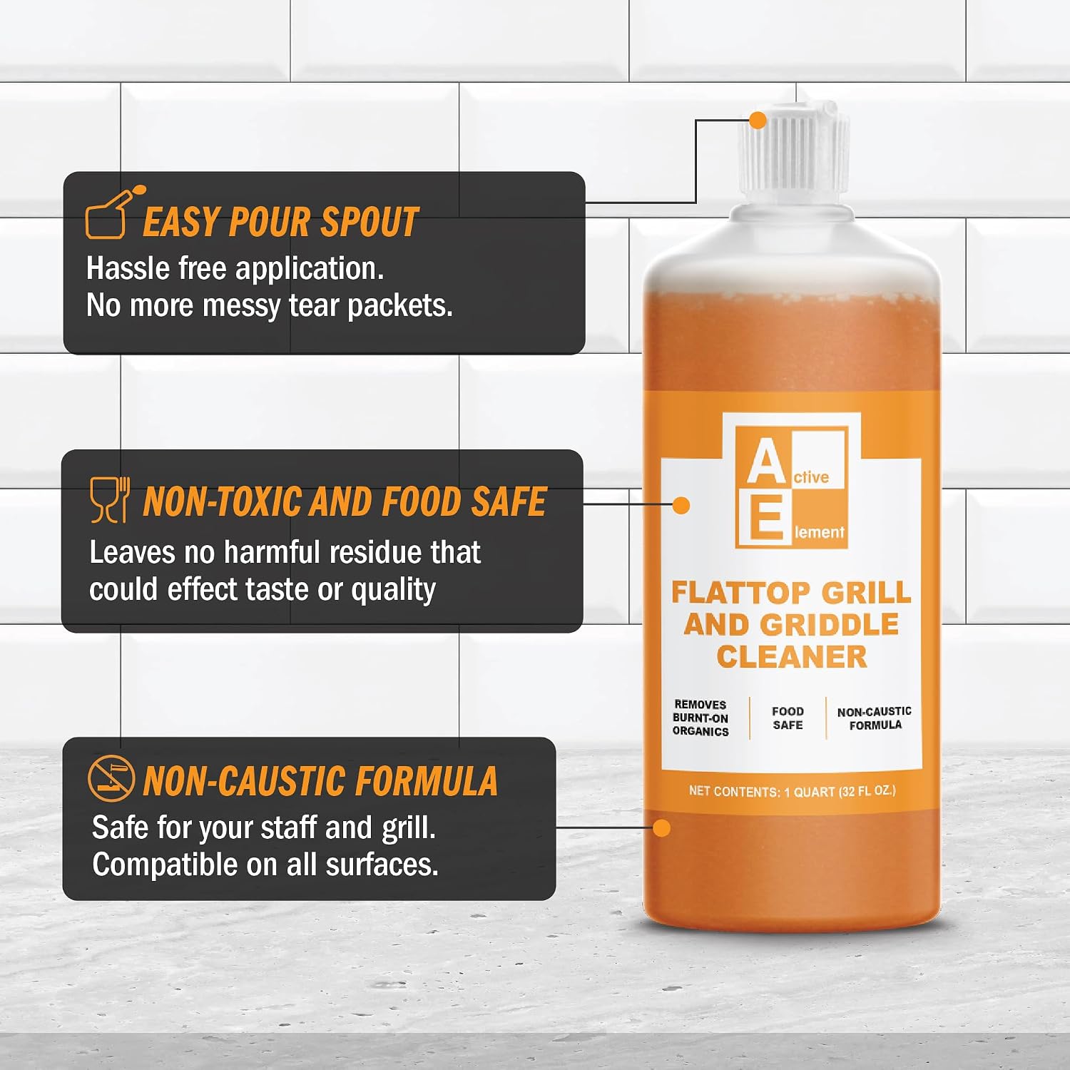 Flat Top Grill Cleaner – 32 fl oz (Pack of 12) | Griddle Cleaner, Food Safe, Non-Caustic, Removes Burnt-On Residue, Blackstone Compatible
