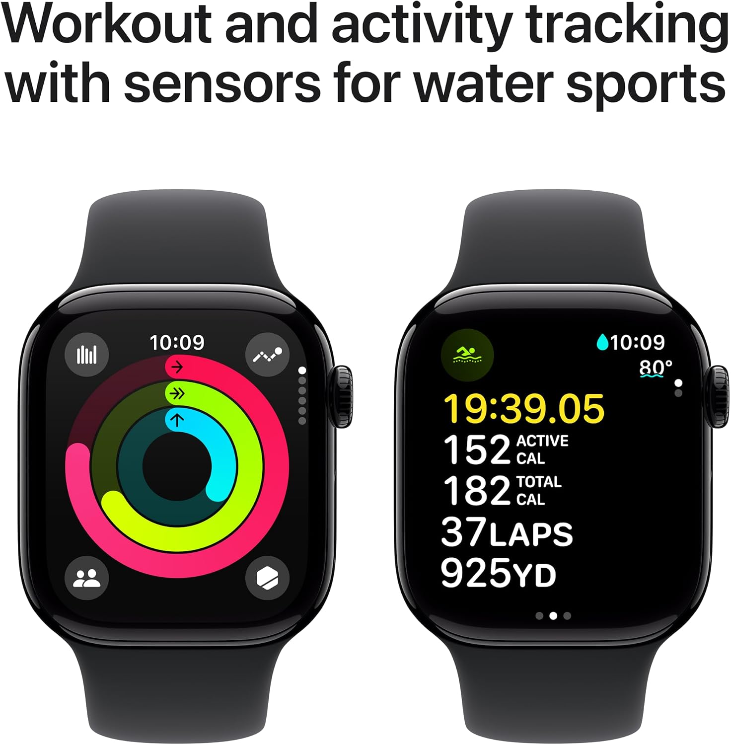 Apple Watch Series 10 [GPS 42mm case] Smartwatch with Jet Black Aluminum Case with Black Sport Band - M/L. Fitness Tracker, ECG App, Always-On Retina Display, Water Resistant