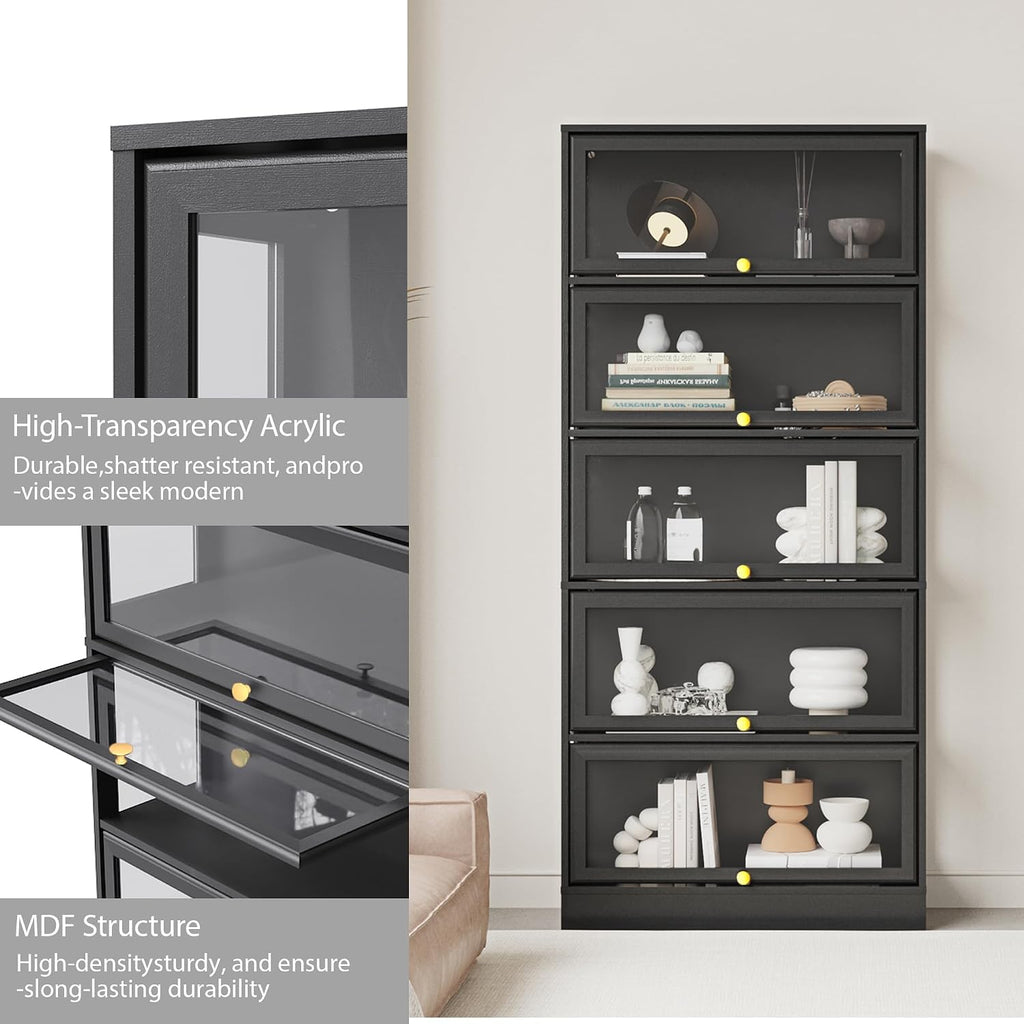 Display Cabinet with Acrylic Glass Doors,5-Tiers Curio Cabinet with LED Lighting for Collectibles, Collectibles Toy Organizers Rack & Display Shelf Display Case Storage Cabinet, Black
