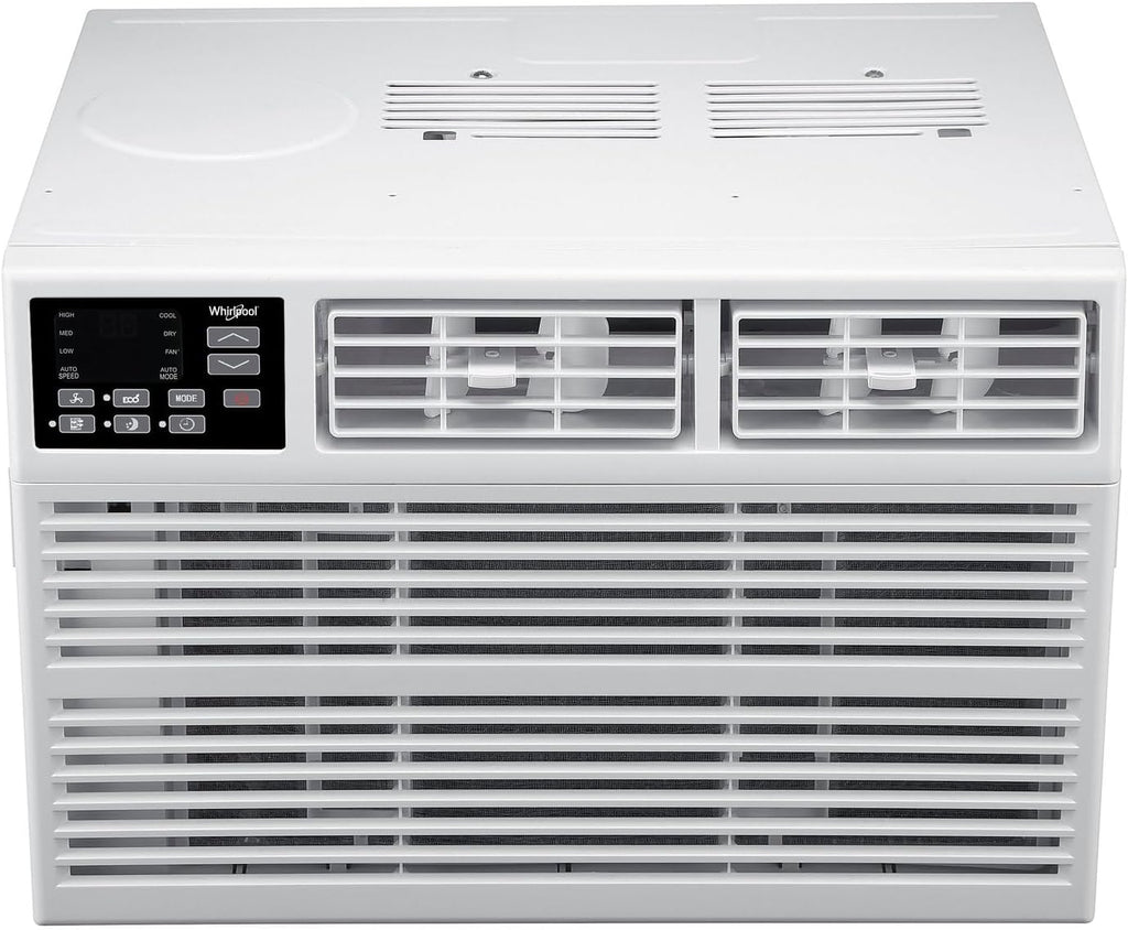 Whirlpool 18,000 BTU Window Air Conditioner with Dehumidifier, 230V, Window AC for Large Rooms up to 1000 Sq. Ft., Bedroom, Living Room, Apartment, with Remote, 3 Speeds, and 24H Timer, White