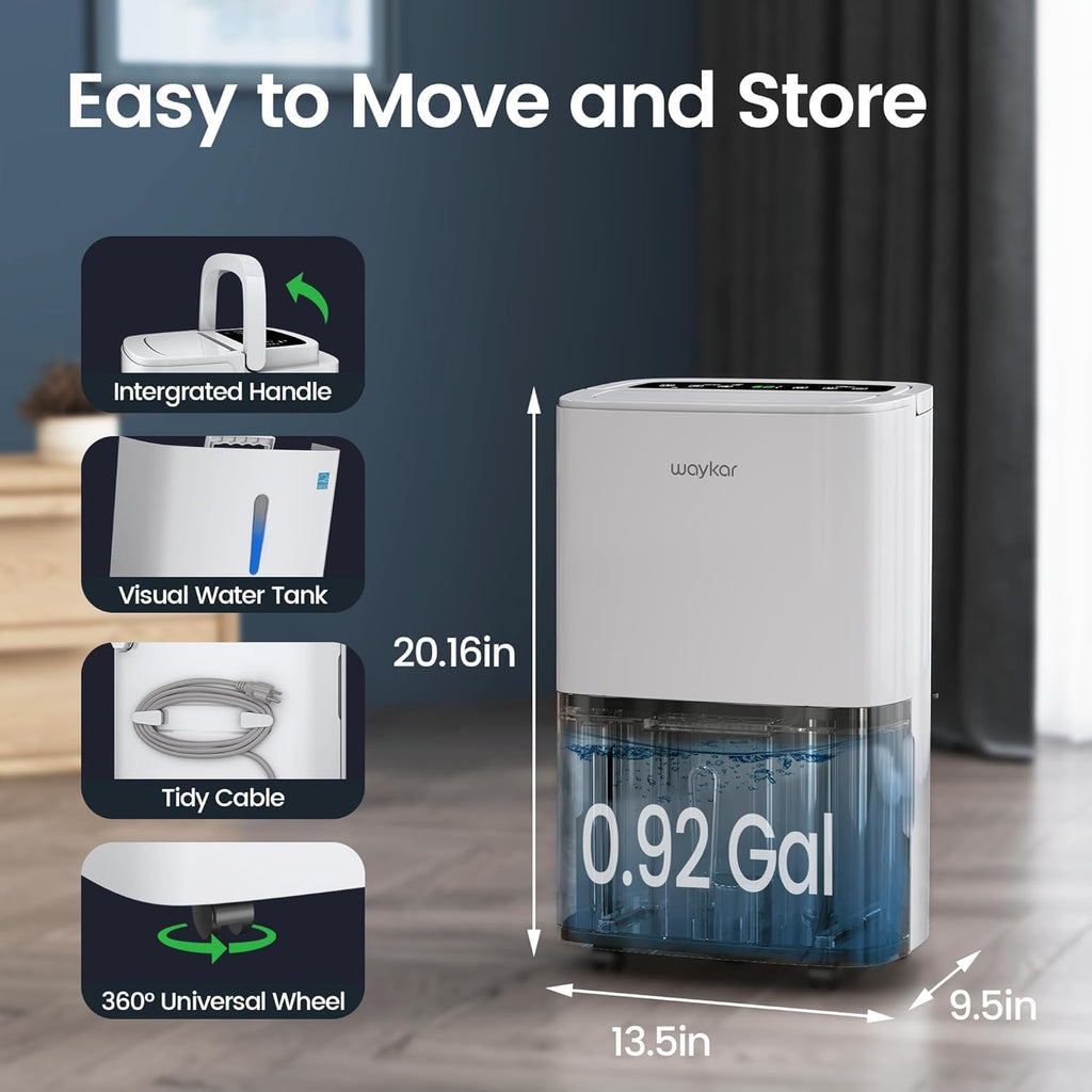 Waykar 120 Pints 2025 Energy Star Home Dehumidifier for Spaces up to 6,000 Sq. Ft, Ideal for Basement, Bathroom and Large Room with Drain Hose, Portable, Auto Defrost and Self-Drying