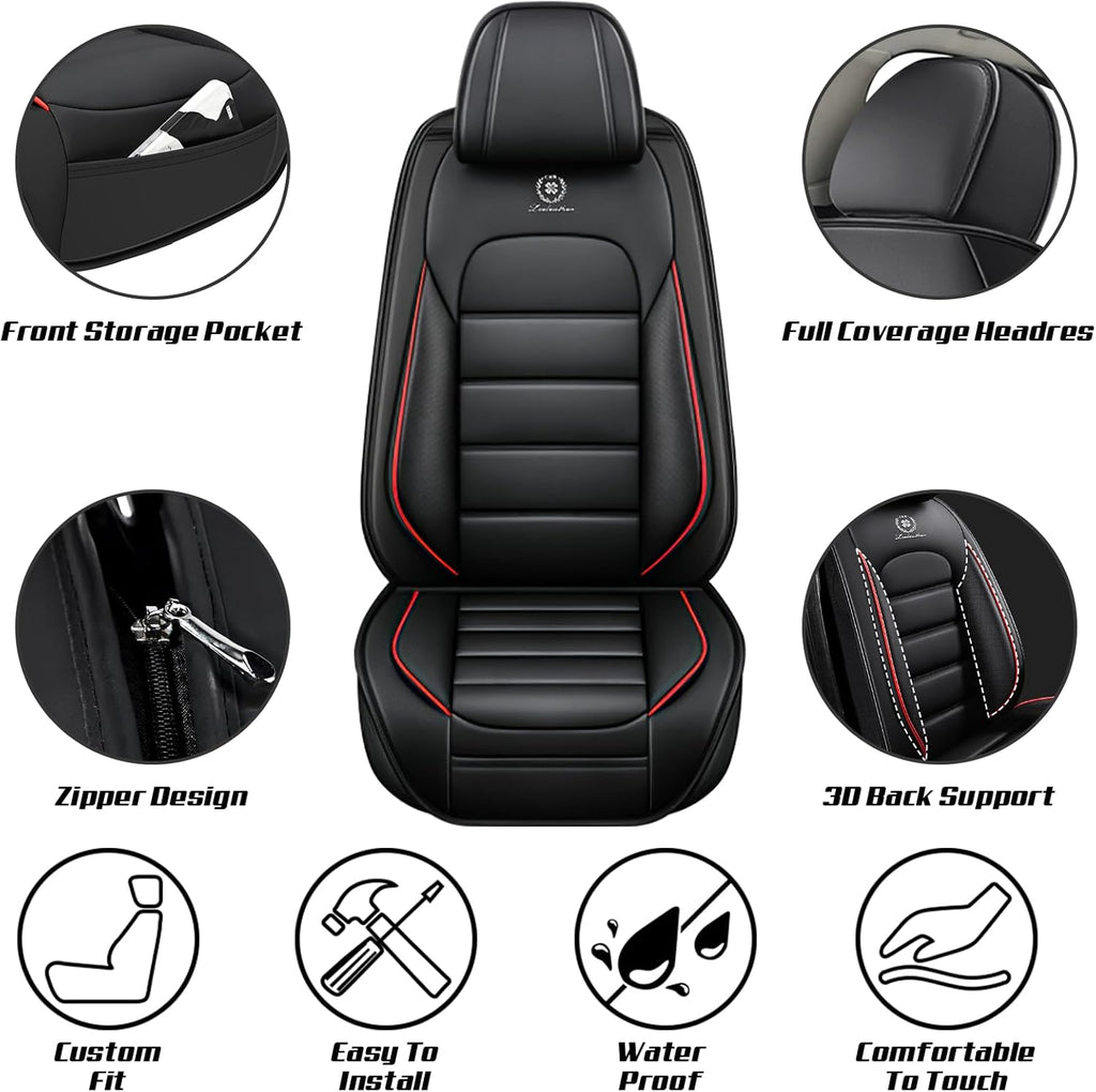 Car Seat Covers for Chevrolet Chevy Avalanche 2007-2013, Leather Auto Seat Cover Luxury Cushions Waterproof Seat Protectors (Black Red,Full Set)