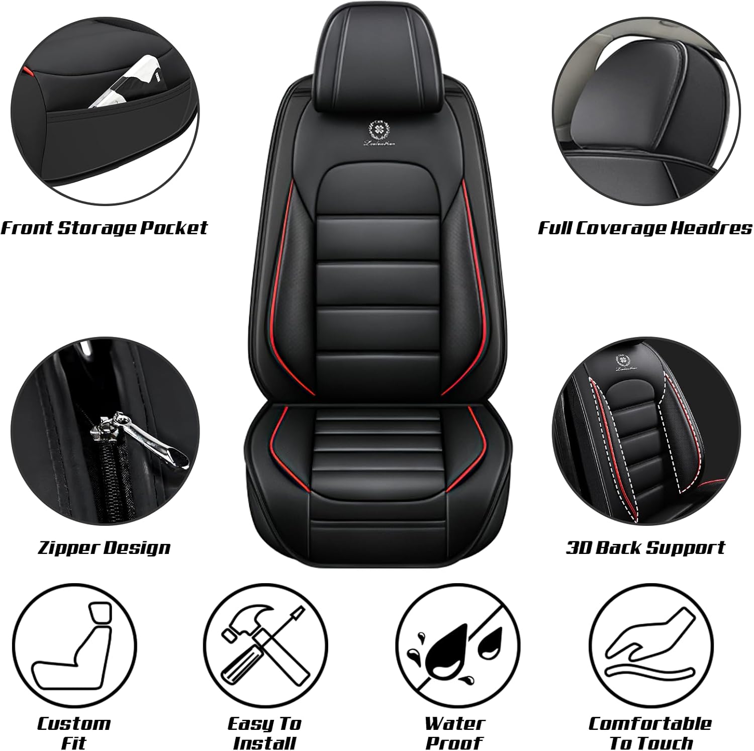 Car Seat Covers for Chevrolet Chevy Avalanche 2007-2013, Leather Auto Seat Cover Luxury Cushions Waterproof Seat Protectors (Black Red,Full Set)