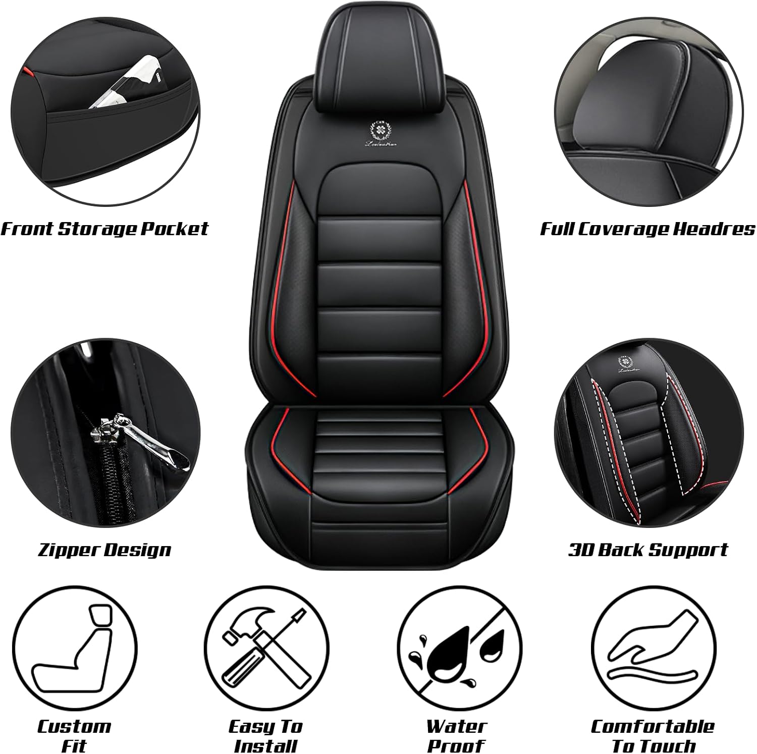 Car Seat Covers for Chevrolet Chevy Avalanche 2007-2013, Leather Auto Seat Cover Luxury Cushions Waterproof Seat Protectors (Black Red,Front Set)
