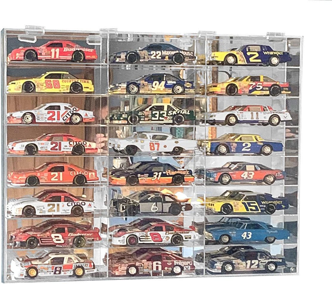Clear Acrylic Display Case for 1:24 Scale Diecast Toy Model Cars Hot Small Toy Wheels Storage Showcase, 98% UV Protection, 4mm Thick Acrylic 24 Compartments,