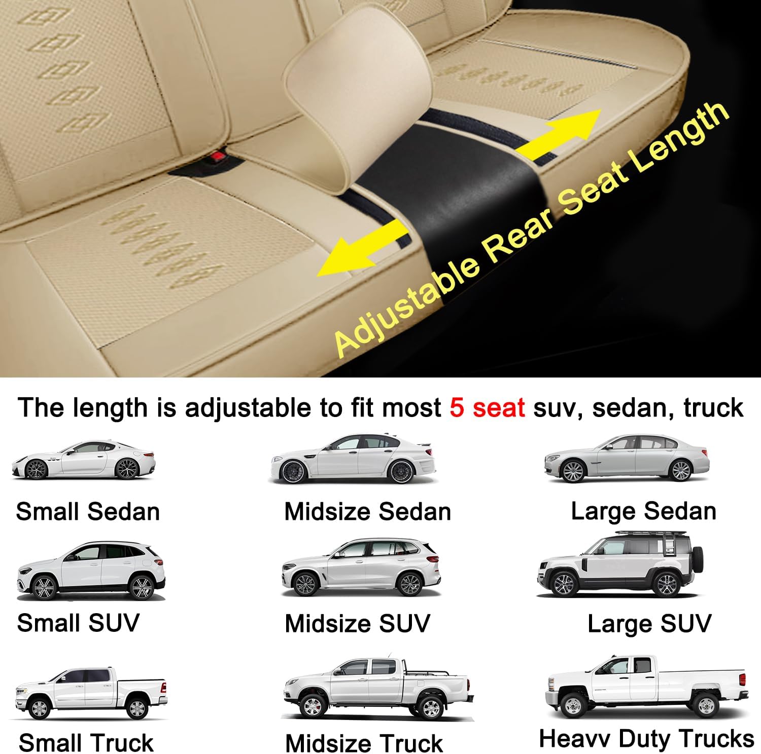 Car Seat Covers 5 Seats Fit for Mitsubishi Montero 1999-2005,Waterproof Leather Seat Covers,Airbag Compatible,Car Seat Protectors Interior Sets(Full Set,Beige)