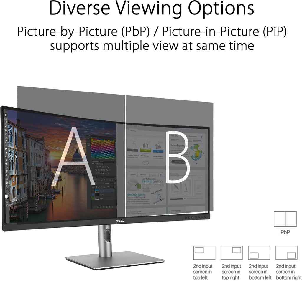 ASUS ProArt Display 34' Ultrawide Curved Professional HDR Monitor (PA34VCNV) - IPS, 21:9 3440 x 1440, 3800R Curve, 100% sRGB/Rec709, ΔE<2, Calman Verified, USB-C Docking PD 96W, RJ45, 3 Year Warranty
