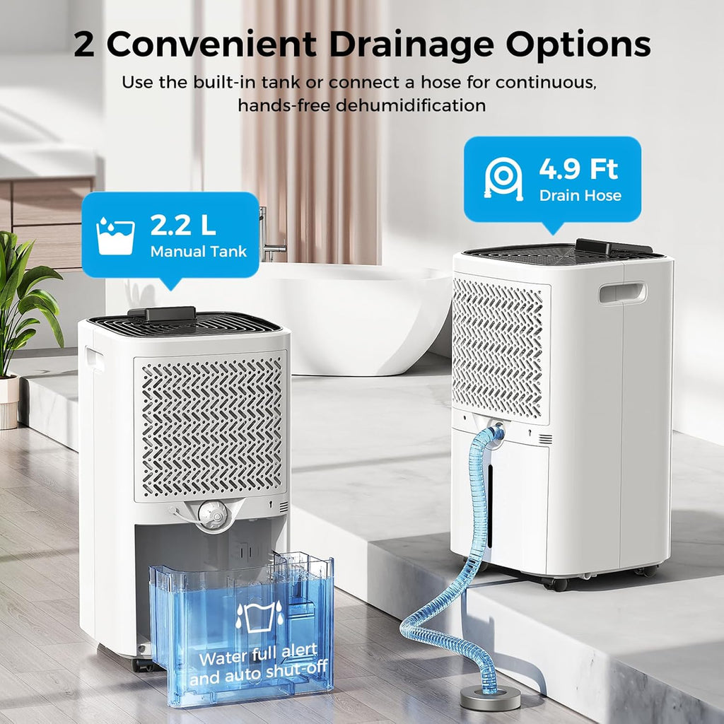 4,000 Sq.ft Dehumidifier for Basement, 45 Pint Dehumidifiers for Home with Drain Hose, Smart Humidity Control, Auto Defrost, Auto Restart, 24H Timer, for Bedroom, Bathroom, RV, Garage