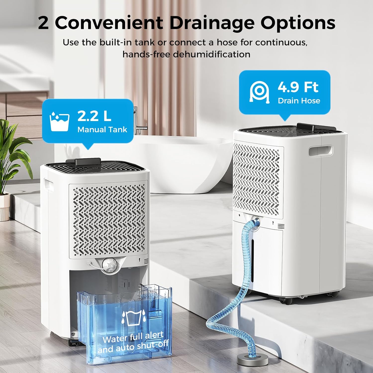 4,000 Sq.ft Dehumidifier for Basement, 45 Pint Dehumidifiers for Home with Drain Hose, Smart Humidity Control, Auto Defrost, Auto Restart, 24H Timer, for Bedroom, Bathroom, RV, Garage