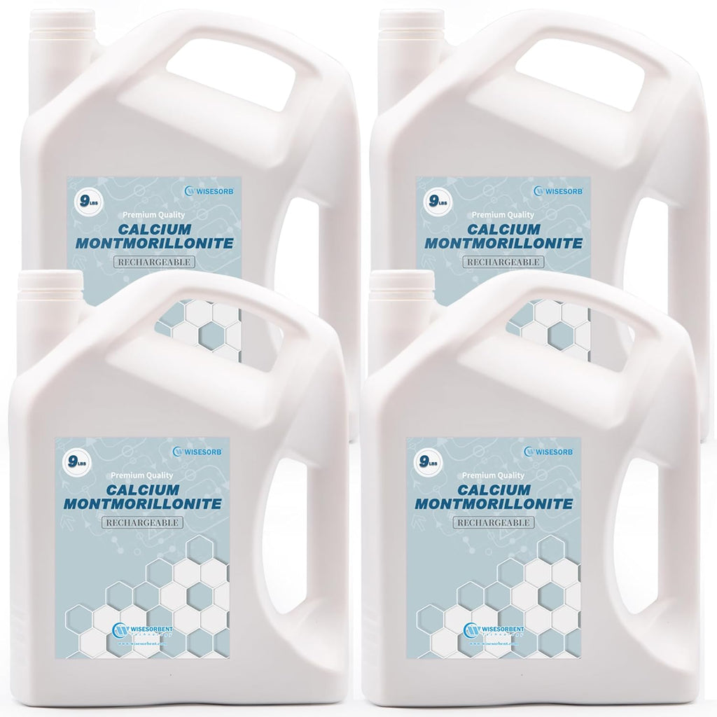 Wisesorb 36 LBS Desiccant Calcium Montmorillonite, Rechargeable Dessicant Dehumidifiers Desiccant Moisture Absorber, 4 Pack of 9 LBS