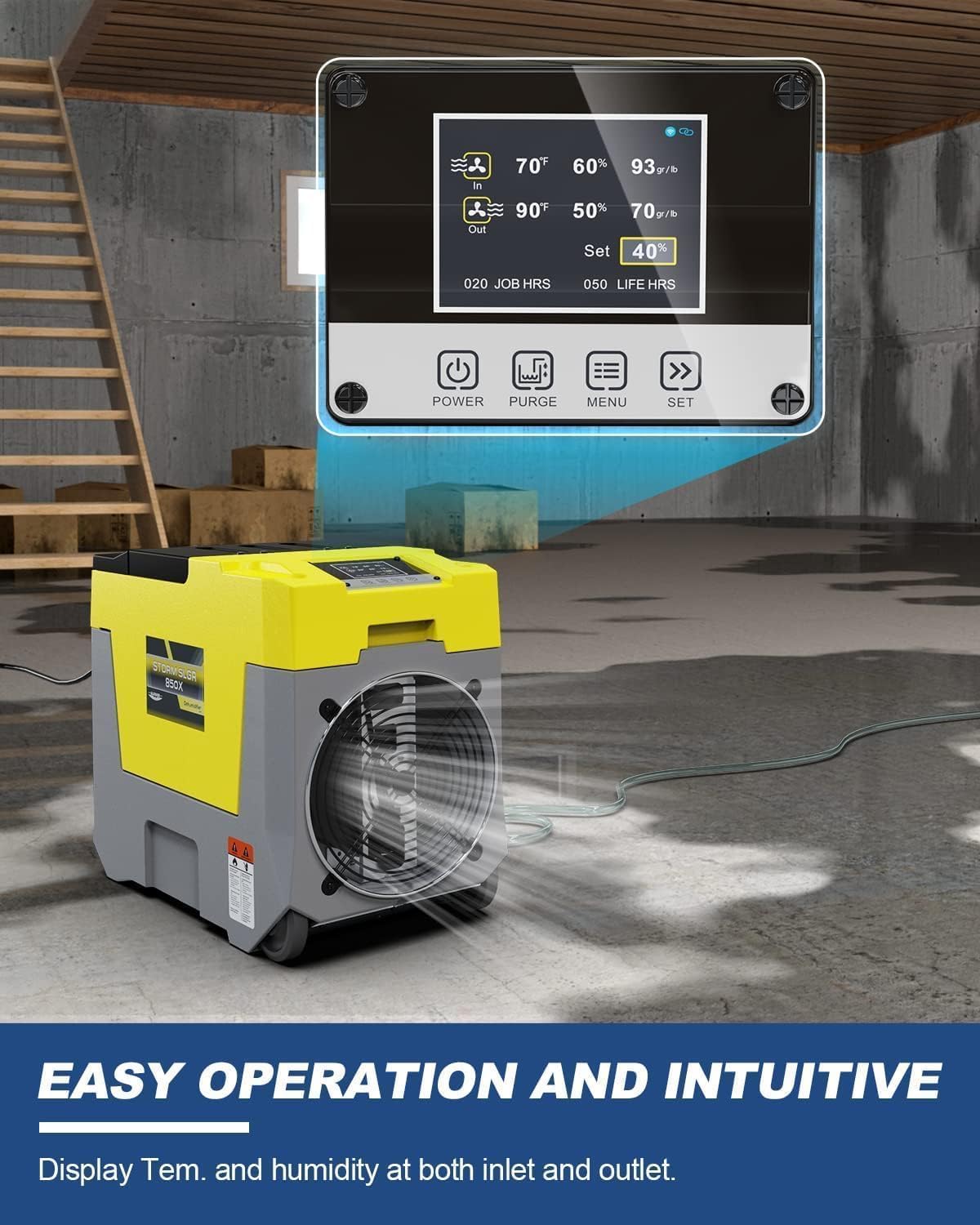 AlorAir 180 PPD LGR Commercial Dehumidifier with Pump, Heavy Duty Industrial Dehumidifiers Water Damage Restoration for Homes, Basements, Garages, Gym and Job Sites, Winter Storm (Yellow)