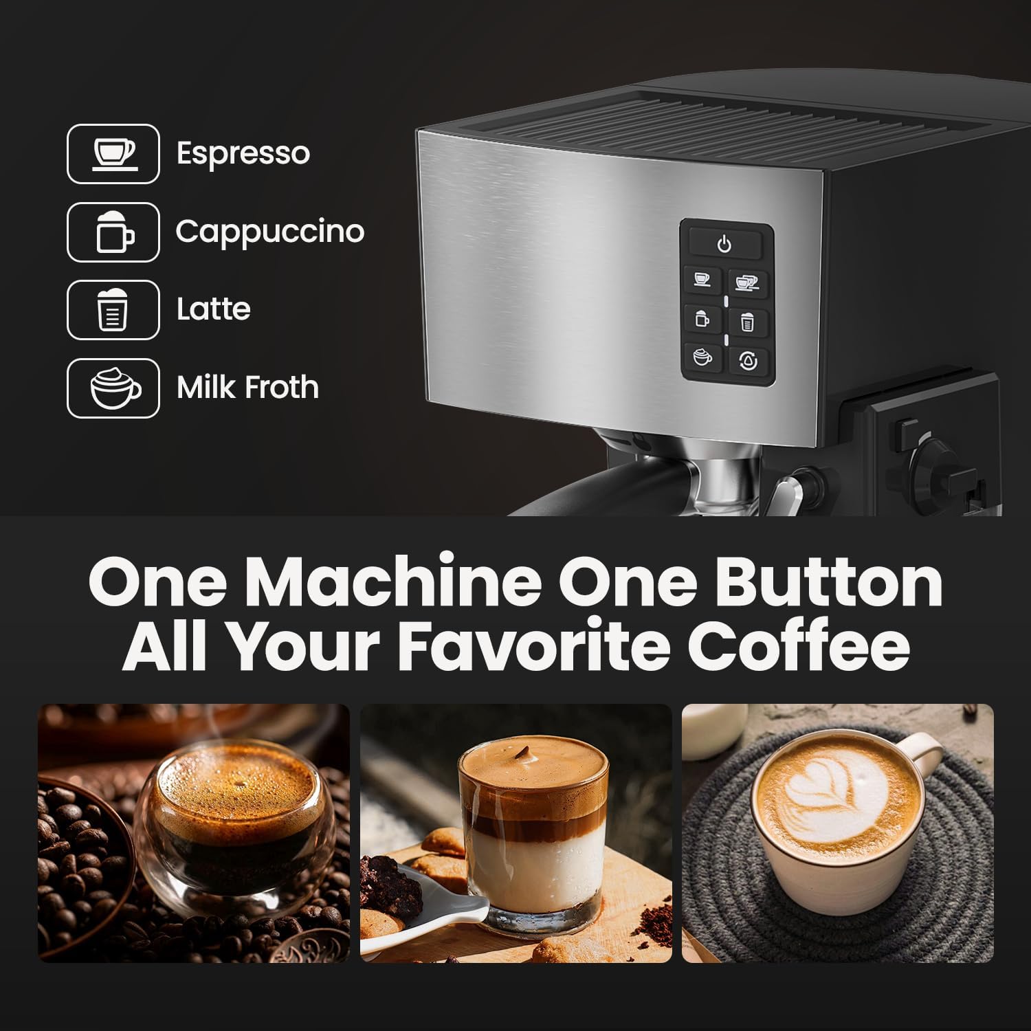 Espresso Machine 20 Bar - Espresso & Coffee Maker with Automatic Milk Frother, Cappuccino Machine, Latte Maker for Home, office, 1250W