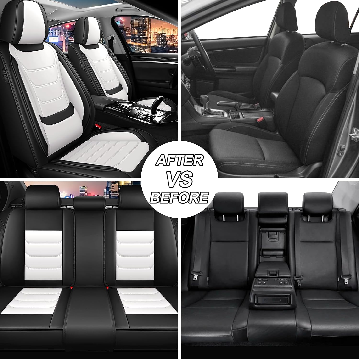 Car Seat Cover Full Set for Kia EV9 Seat Covers 2024-2025, Nappa Leather Waterproof Seat Covers for Cars, Airbag Compatible, Universal Automotive Seat Covers(Standard Full Set/Black White)