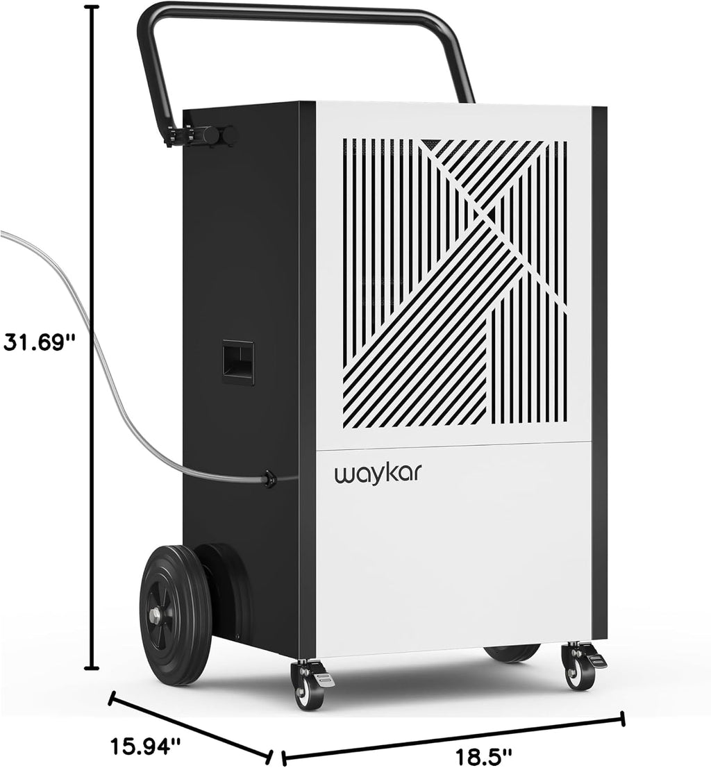 Waykar 216 Pints Commercial Dehumidifier with Pump, Drain Hose and Washable Filter Space up to 8500 Sq. Ft, for Basements, Industrial or Commercial Spaces and Flood Restoration - 5 Years Warranty