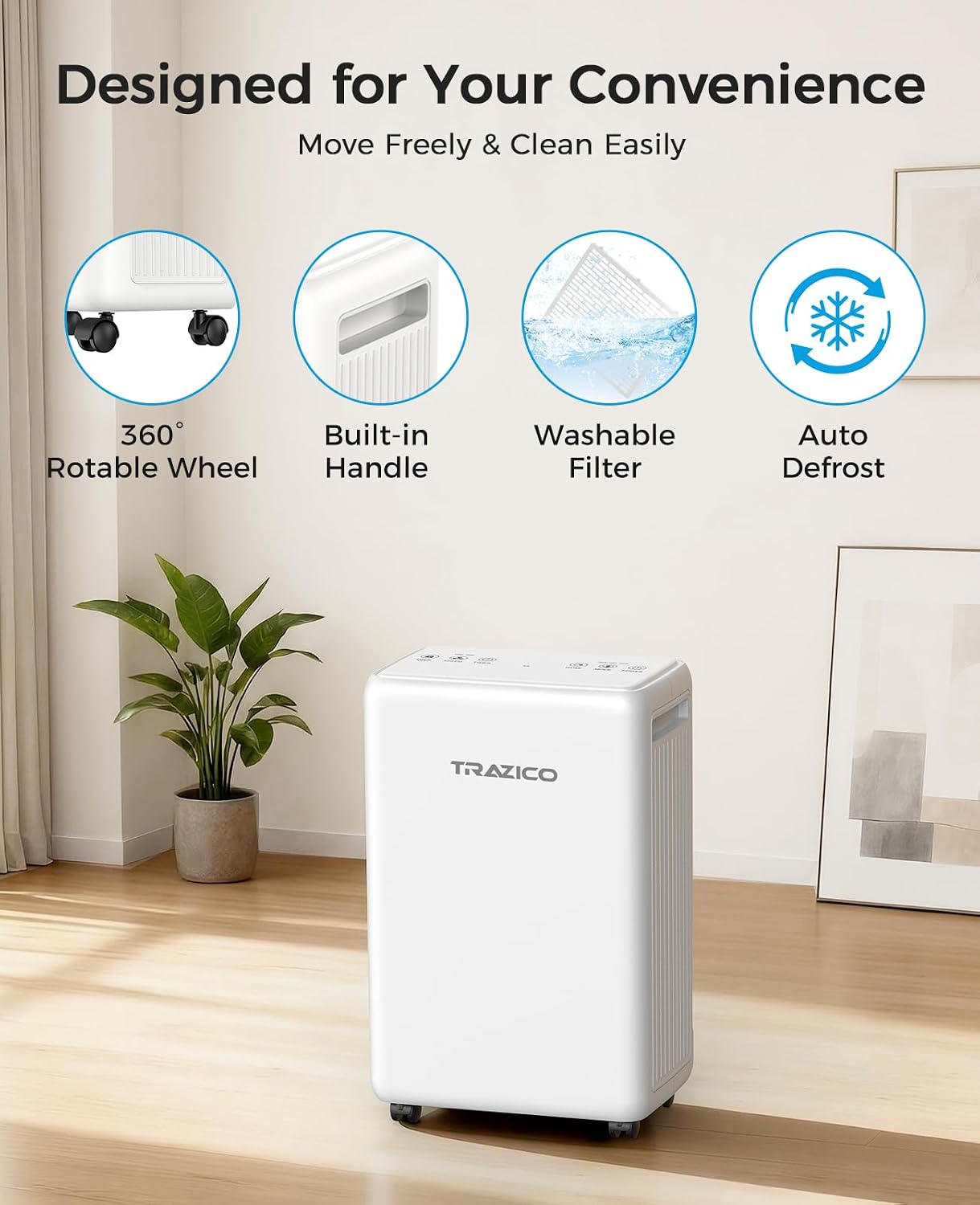 2000 Sq.ft Dehumidifier for Basement, Trazico 30 Pint Dehumidifiers for Home with Drain Hose, Quiet Operation, Intelligent Humidity Control, 3 Modes, 24H Timer, Auto Defrost, for Bathroom Bedroom RV