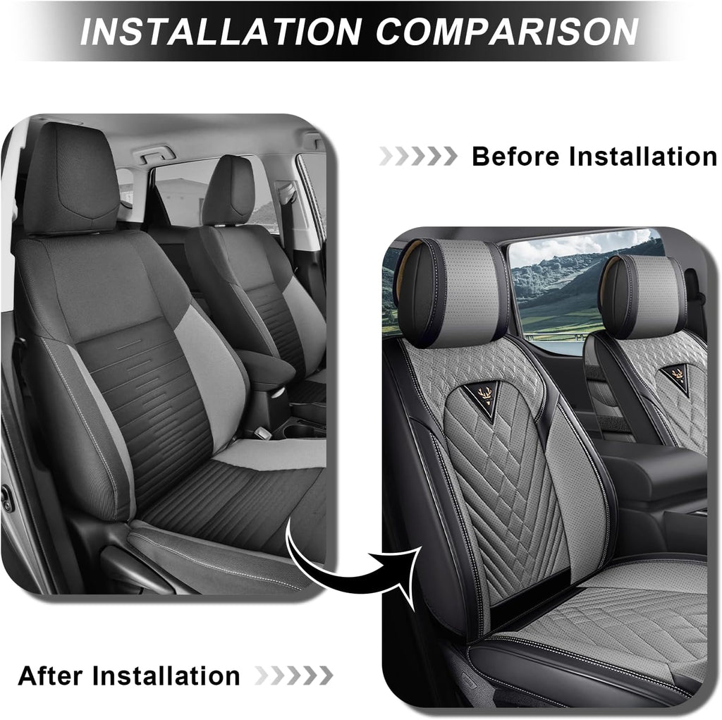 Dodge Ram Truck Seat Covers Custom for 2002-2026 1500 2002-2026 2500/3500 Crew Double Mega Quad Cab Bighorn Laramie Tradesman Classic Full Set Seat Covers Protectors(Standard 5 Seats/Black Gray)