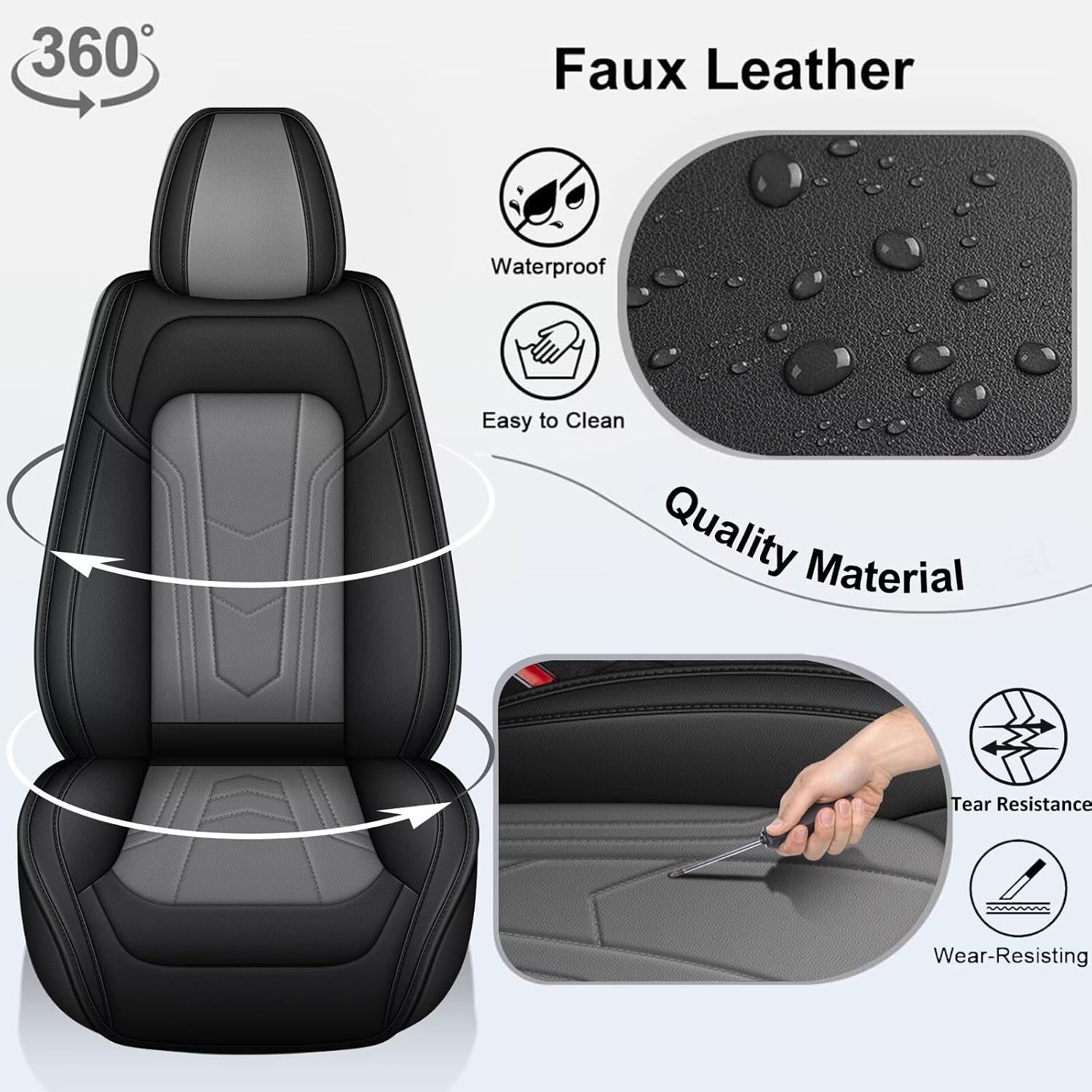 2 Front Seat Covers Fit for Jeep Grand Cherokee 2005-2026, Premium Leather Car Seat Covers, Waterproof & Airbag-Compatible Seat Cushion Automotive Seat Protectors(2 Seats, Black & Grey)