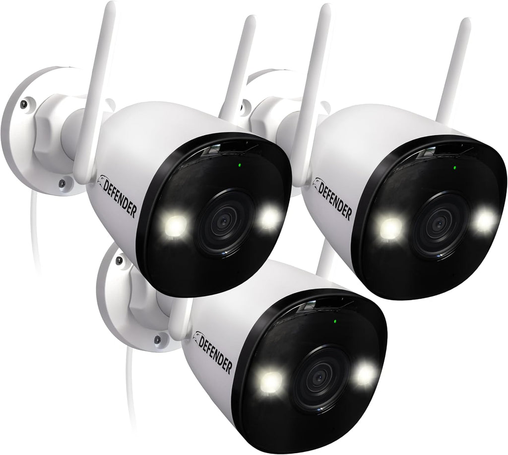 Defender AI Powered 4K Guard Pro 8MP WiFi 6, Plug-in Power Wireless Security Camera Outdoor, with Smart AI Human Detection, Bluetooth, Two-Way Talk, Works w/Guard App, 3 Pack