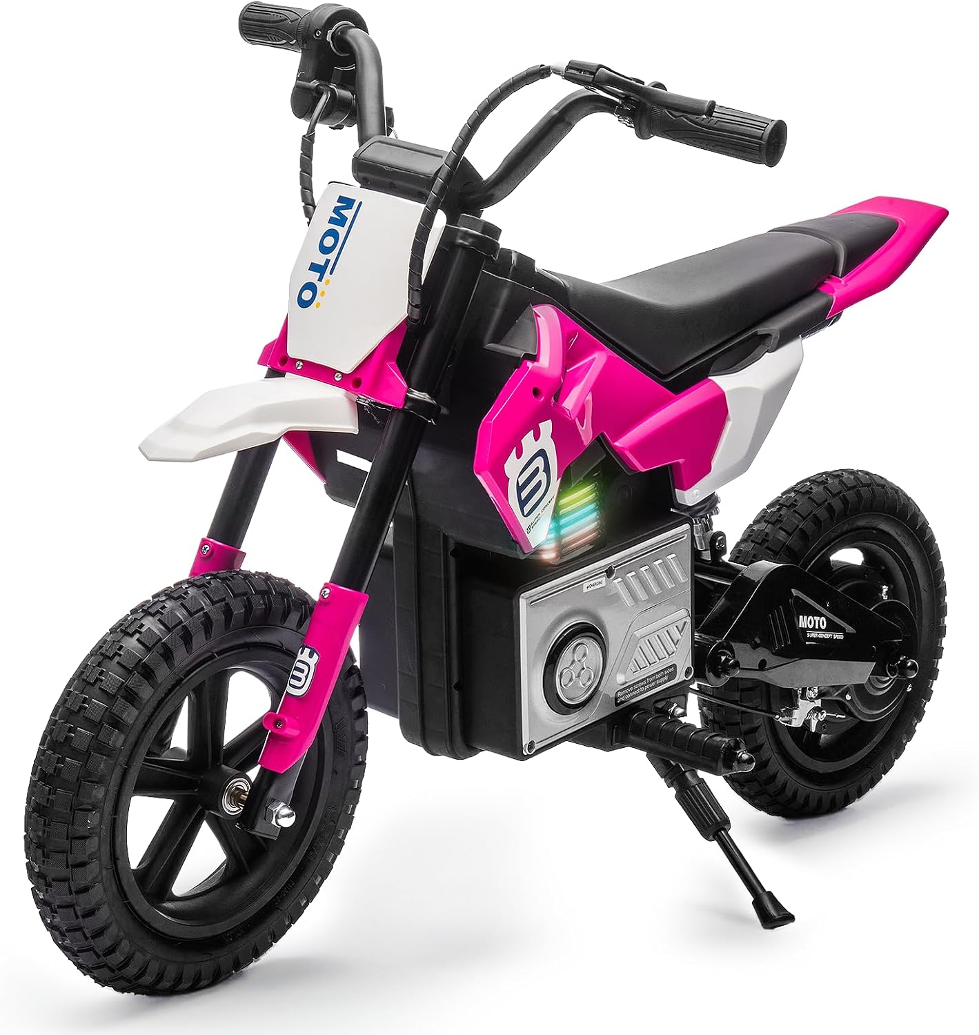 Blitzshark 24V Electric Dirt Bike for Kids，200W Motor Electric Motorcycle Aged 5-12, Motorbike for Kids, Adjustable Speed, LED Breath lamp,Bluetooth,Music,Horn,Speeds 3-9MPH, Pink