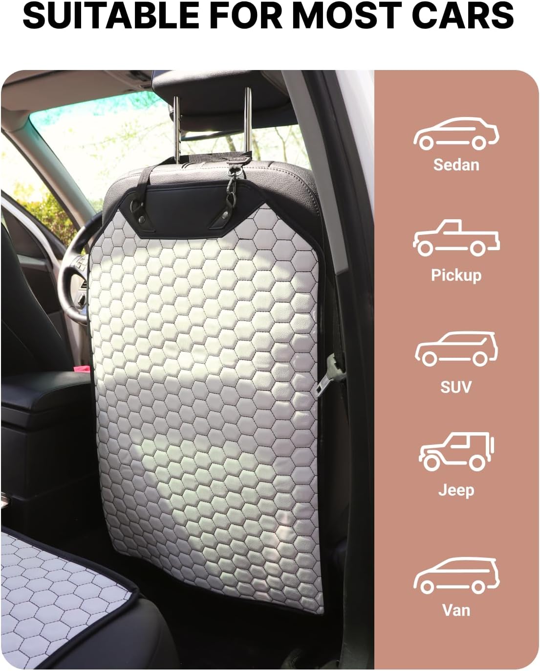 Owleys Kick Mat Back Seat Protector - Car Back Seat Cover for Kids Feet - Waterproof & Sturdy Protector for Upholstery from Dirt, Mud, Scratches and Stain (White 2 pcs)