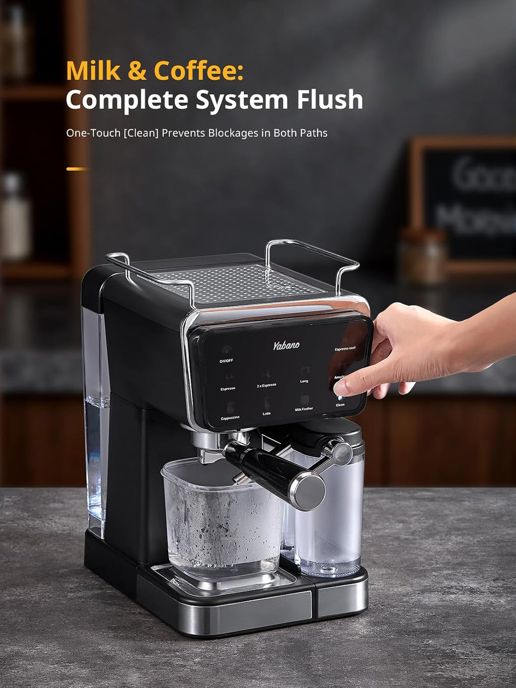 Yabano Espresso Machine with LED Touch Screen, 20 Bar Pressure & Automatic Milk Frother, 1.5L Water Tank, for Cappuccino, Americano & Latte, 1350W