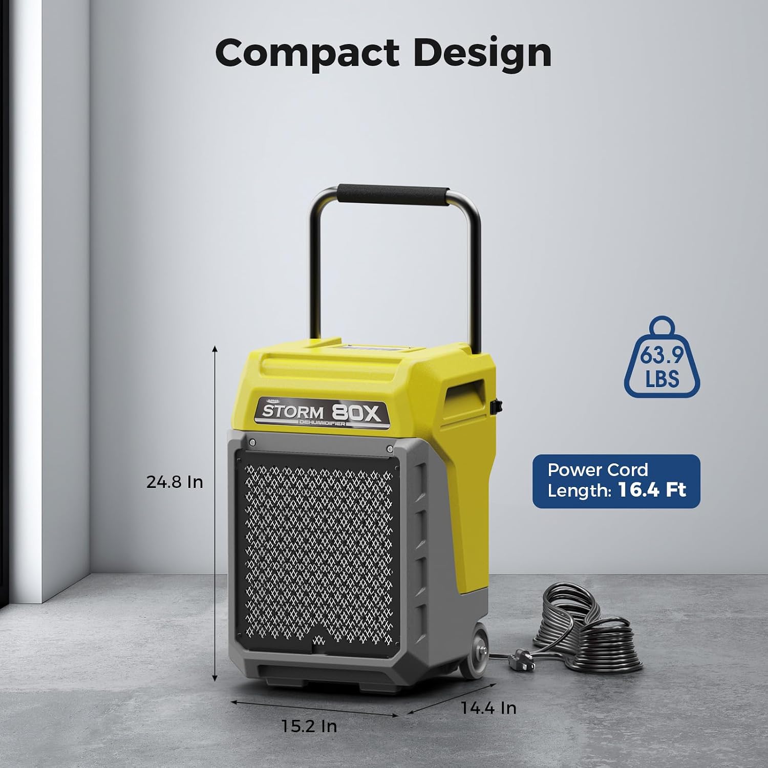 ALORAIR 170 PPD Commercial Dehumidifier with Pump & Drain Hose, LGR Industrial Use, Portable Dehumidifier with Wheels for Water Damage Restore, Carpet Drying, Storm 80X (Yellow)