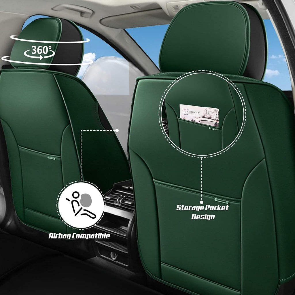 Car Seat Covers for Chevrolet Chevy Avalanche 2007-2013, Leather Auto Seat Cover Luxury Cushions Waterproof Seat Protectors (Black&Green,Front Set)