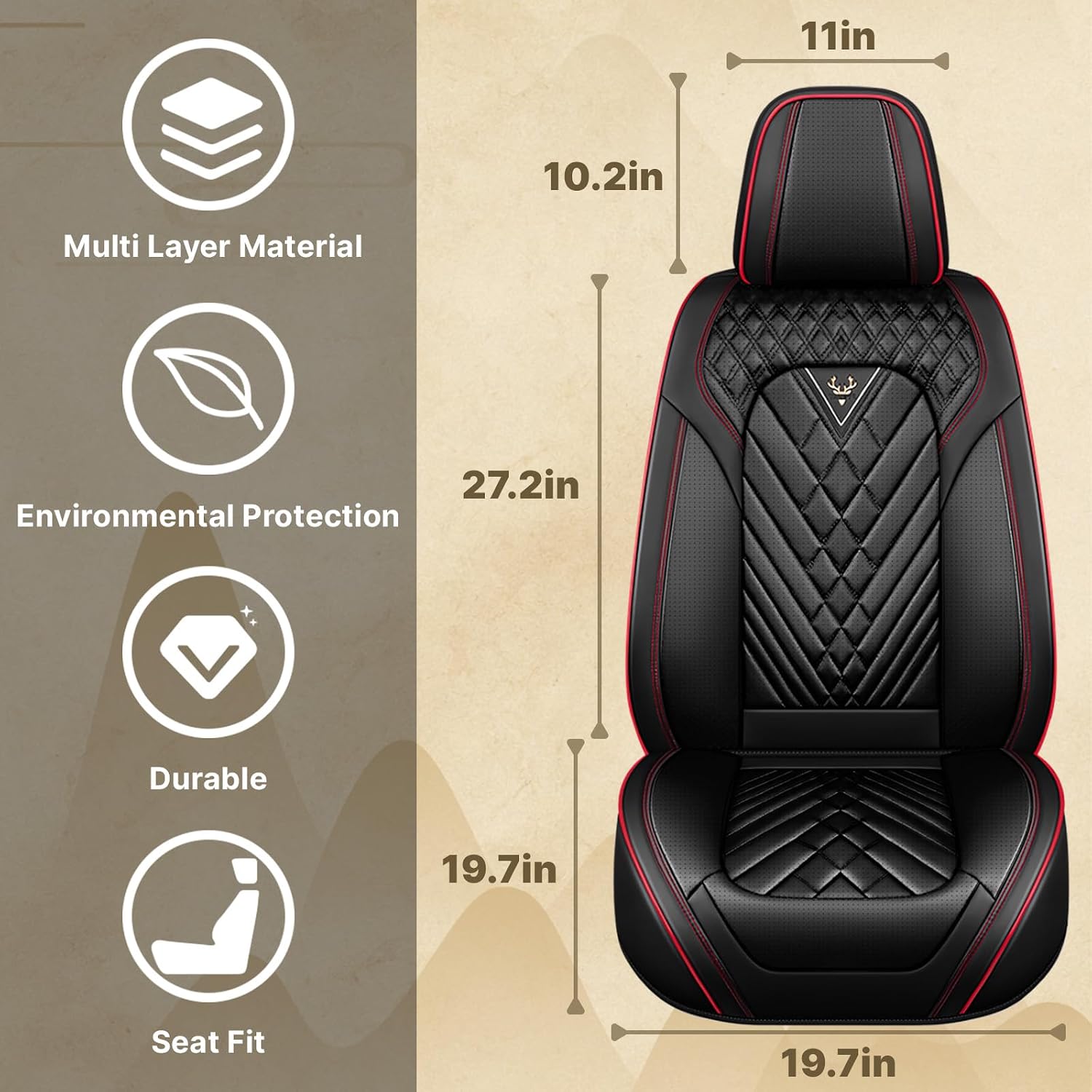 Fit for Mercedes Benz C300 2000-2026 Seat Covers, Fashion Sport Seat Cover with Waterproof Leather, Airbag Safe Design Seat Protector (2 Front Seat Standard, Black Red)