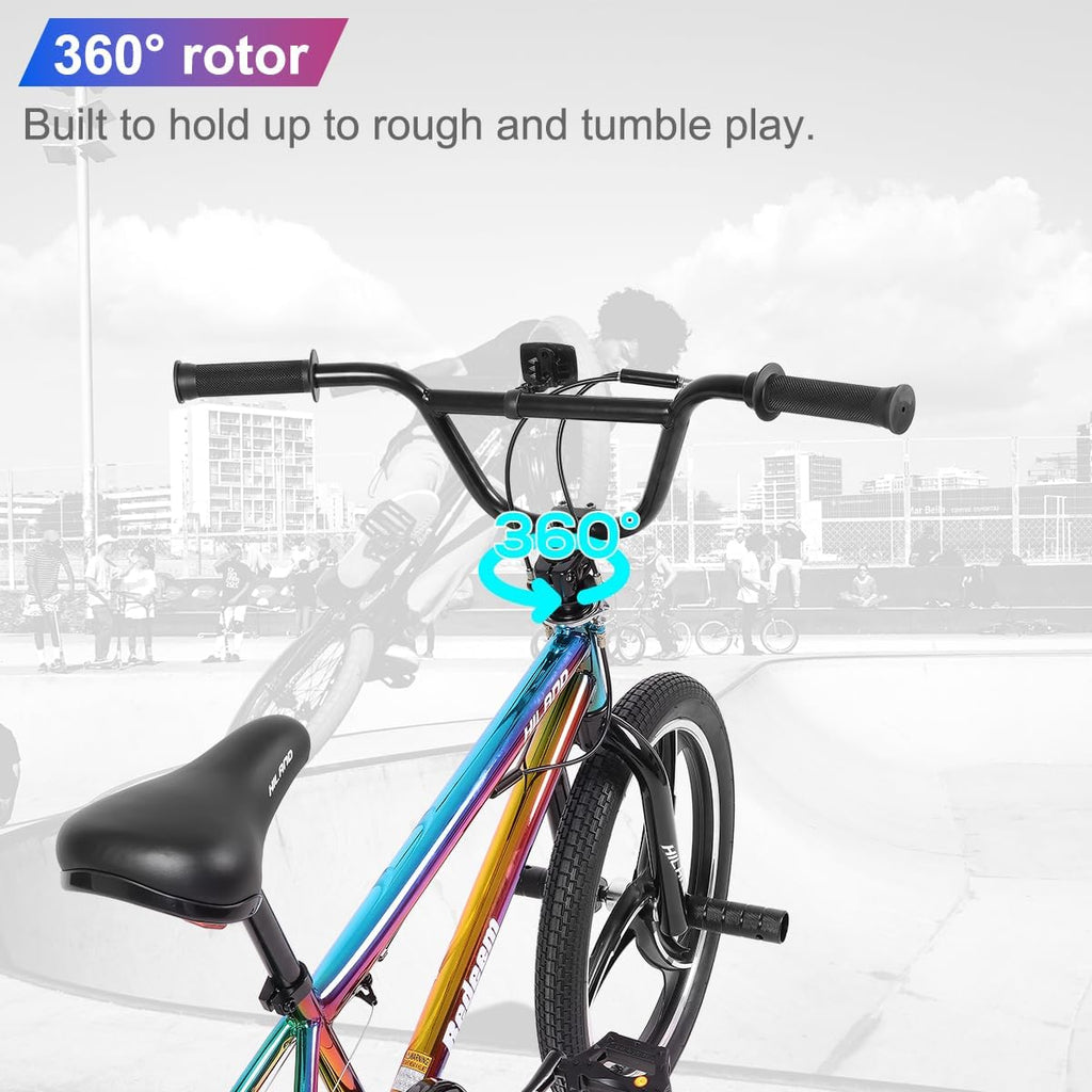 Hiland 20 Inch 3 5 Spoke Kids BMX Bike for Boys Girls Ages 5-12, 360 Degree Rotor Freestyle, 4 Pegs Single Speed Kid's BMX Bicycle, Multiple Colors