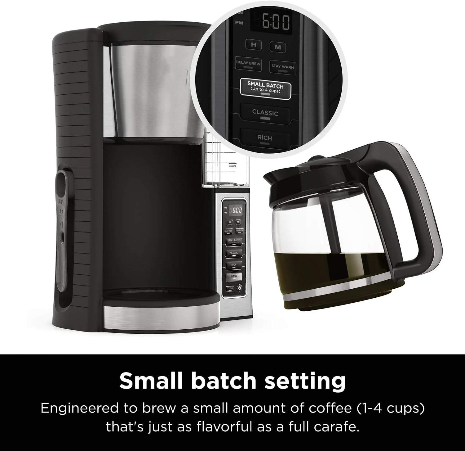 Niinja 12-Cup Programmable Coffee Maker, Glass Carafe with Classic & Rich Brew Styles, Adjustable Warming Plate & Removable 60‑oz Reservoir