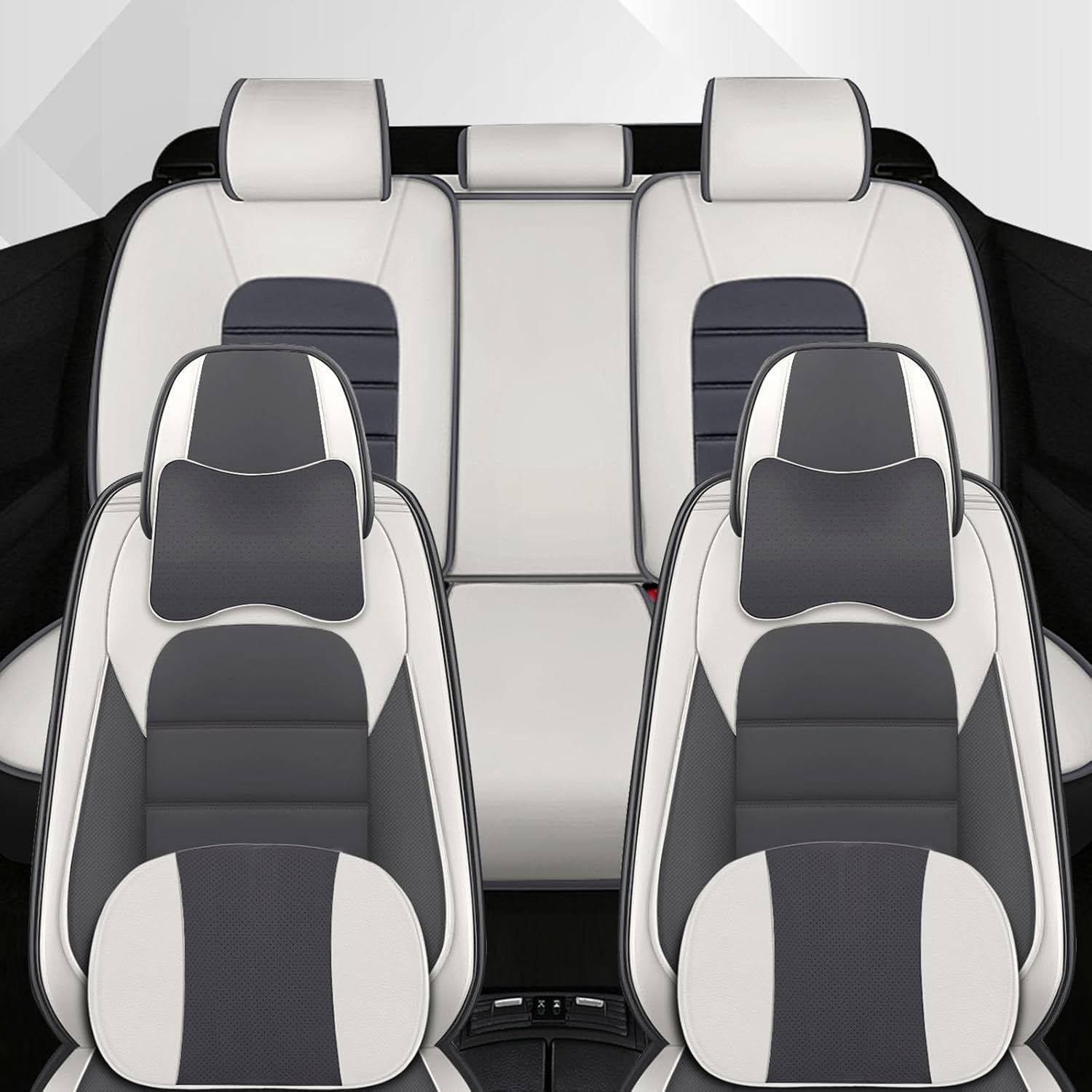 Car Seat Cover Fit for Jeep Wrangler 2000-2025,Compatible Airbag Non-Slip Waterproof Seat Cover,Car Seat Protector Premium Interior (Luxury 5 Seats,Gray White)